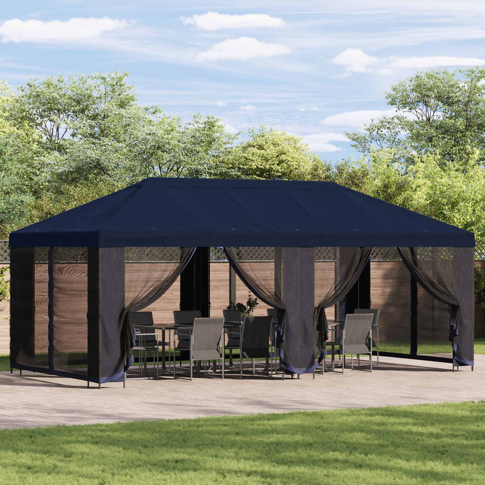 vidaXL Garten Pavillon 6 x 3 m Blau Polyester und Stahl 190