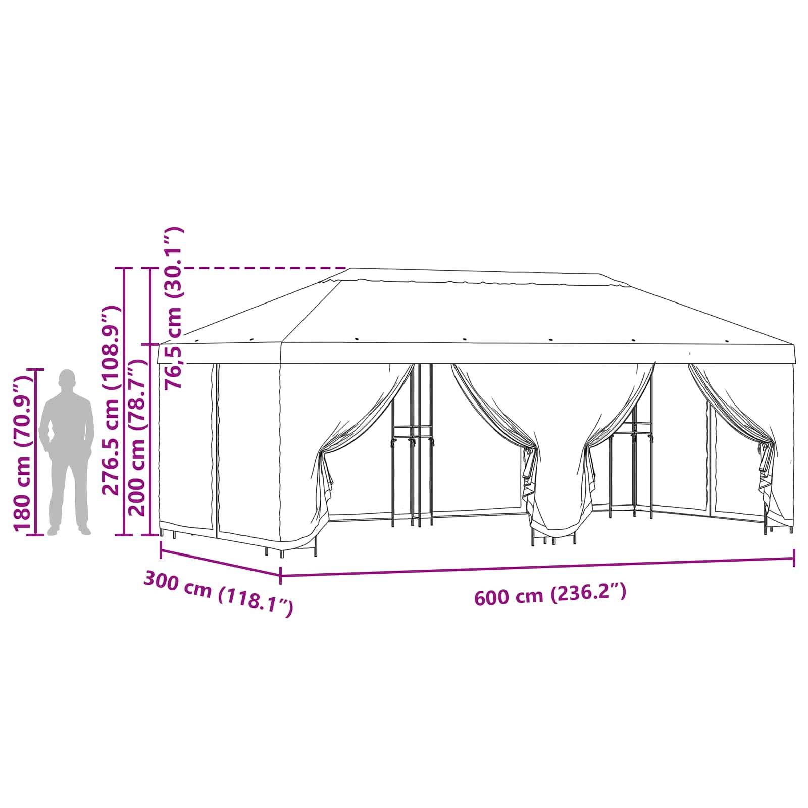 vidaXL Pavillon mit Seitenwänden 6 x 3 m Beige Polyester und Stahl 190
