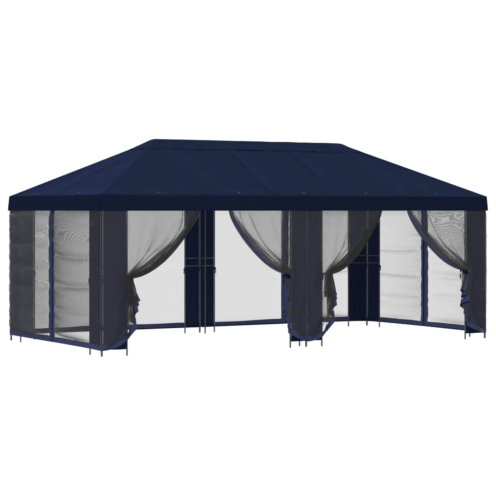 vidaXL Pavillon mit Seitenwänden 6 x 3 m Blau Polyester und Stahl 190