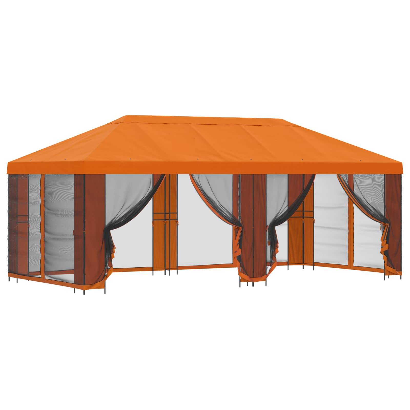 vidaXL Pavillon mit Seitenwänden 6 x 3 m Orange Polyester und Stahl