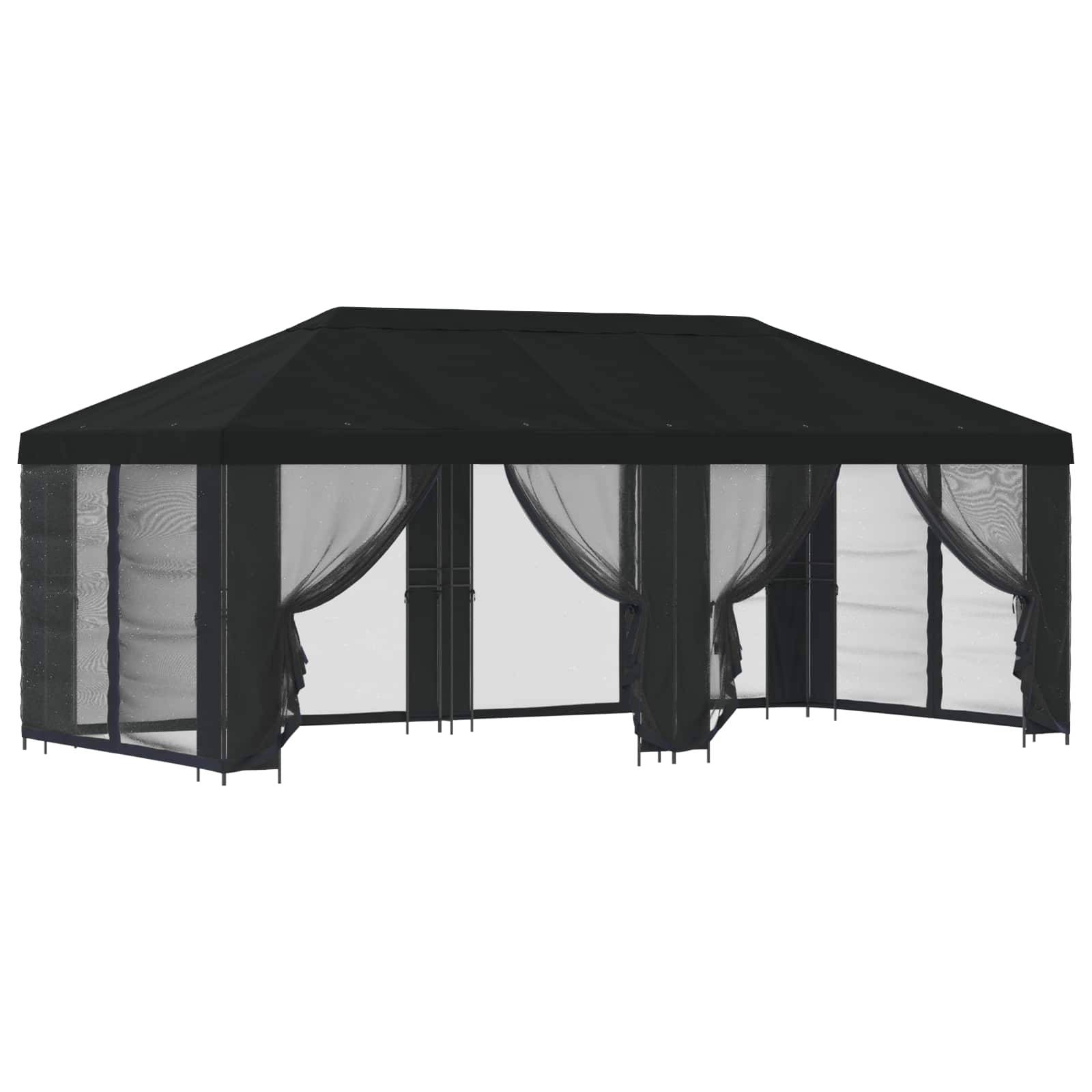 vidaXL Pavillon mit Seitenwänden 6 x 3 m Schwarz Polyester und Stahl