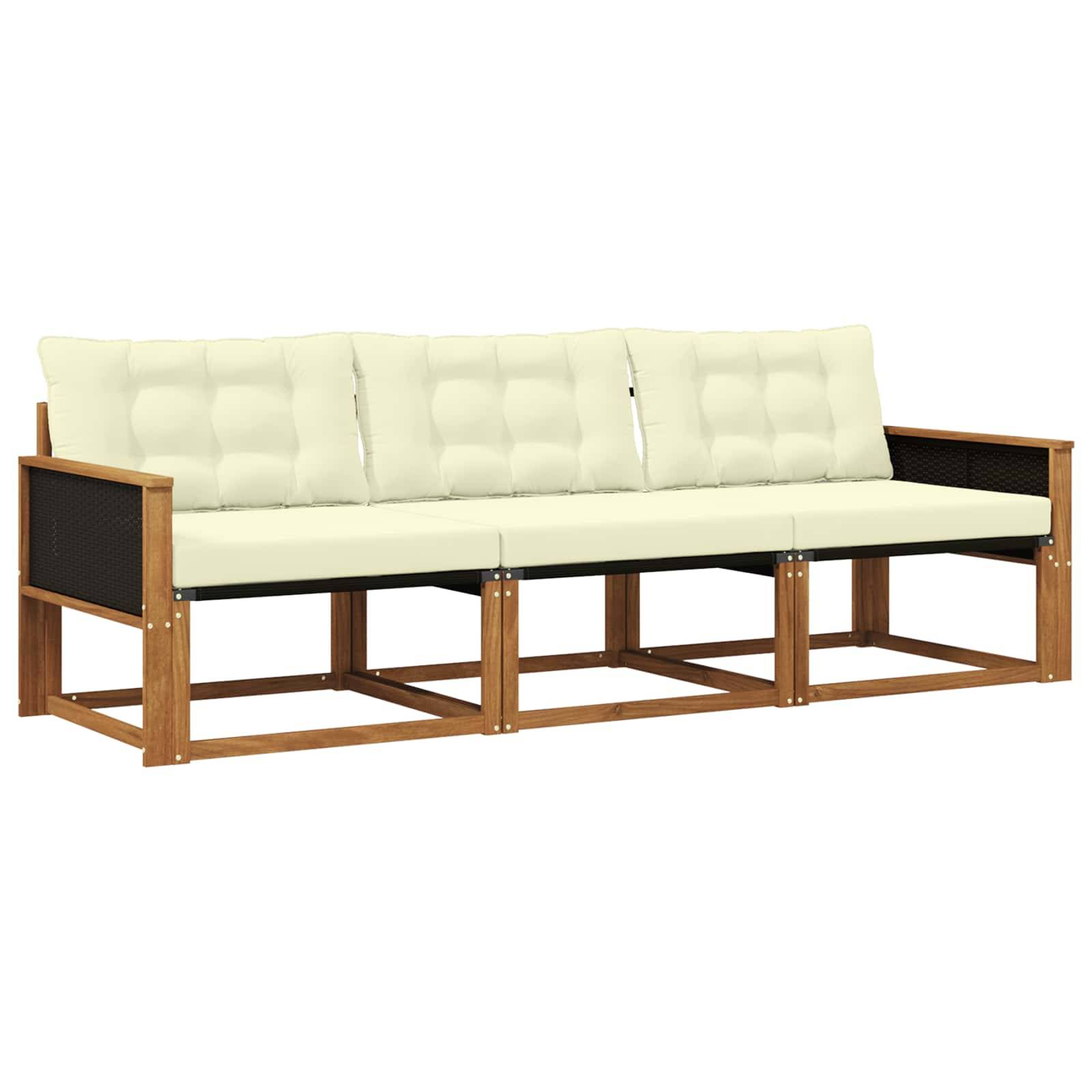 vidaXL Outdoor-Sofagarnitur mit Kissen 3 pcs Natur und Creme