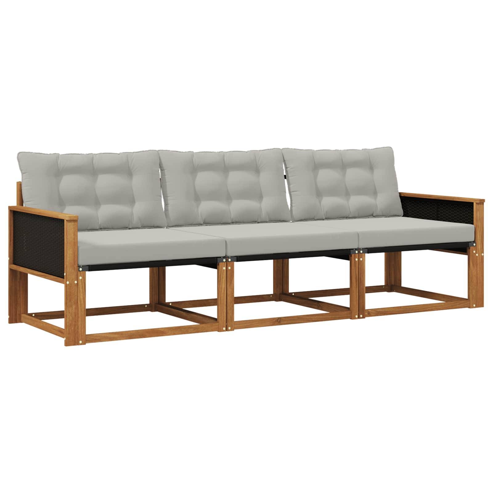 vidaXL Outdoor-Sofagarnitur mit Kissen 3 pcs Natürlich und Hellgrau