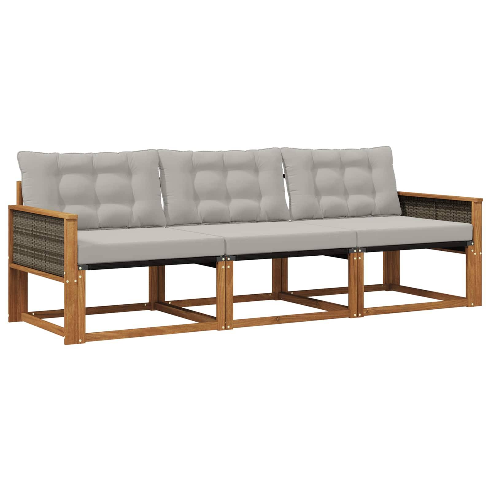 vidaXL Outdoor-Sofagarnitur mit Kissen 3 pcs Natürlich und Hellgrau
