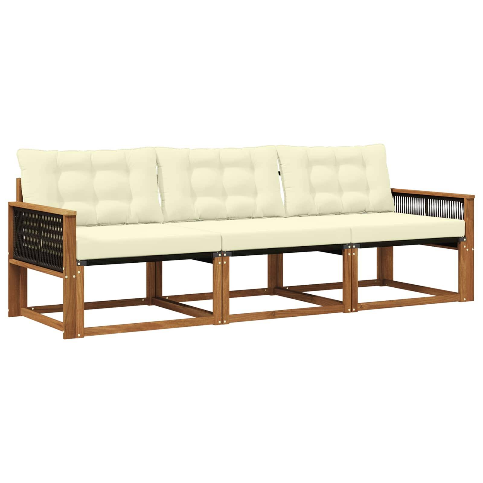 vidaXL Outdoor-Sofagarnitur mit Kissen 3 pcs Natur und Creme