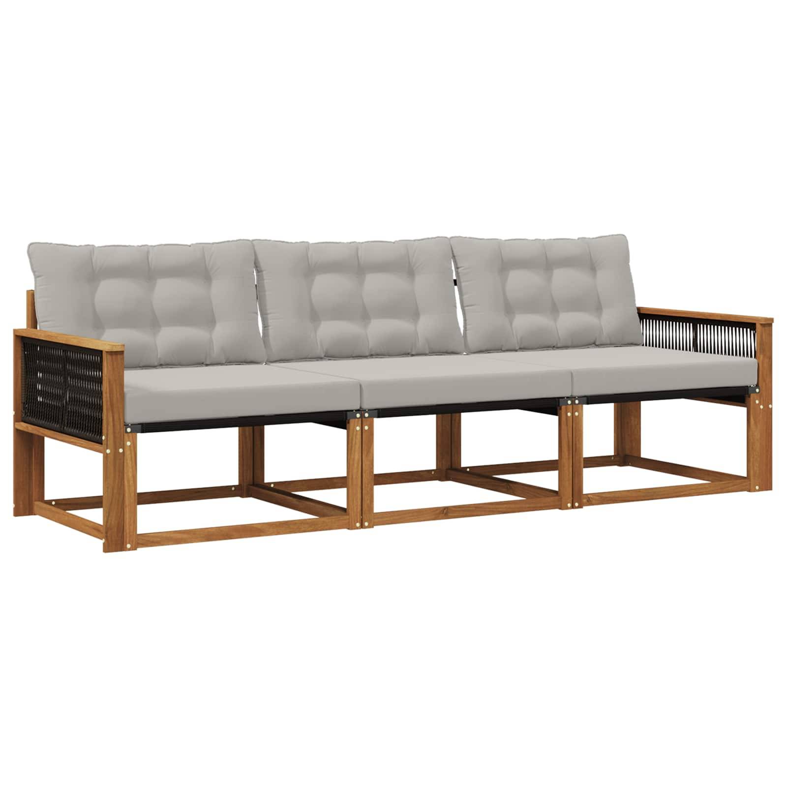vidaXL Outdoor-Sofagarnitur mit Kissen 3 pcs Natürlich und Hellgrau
