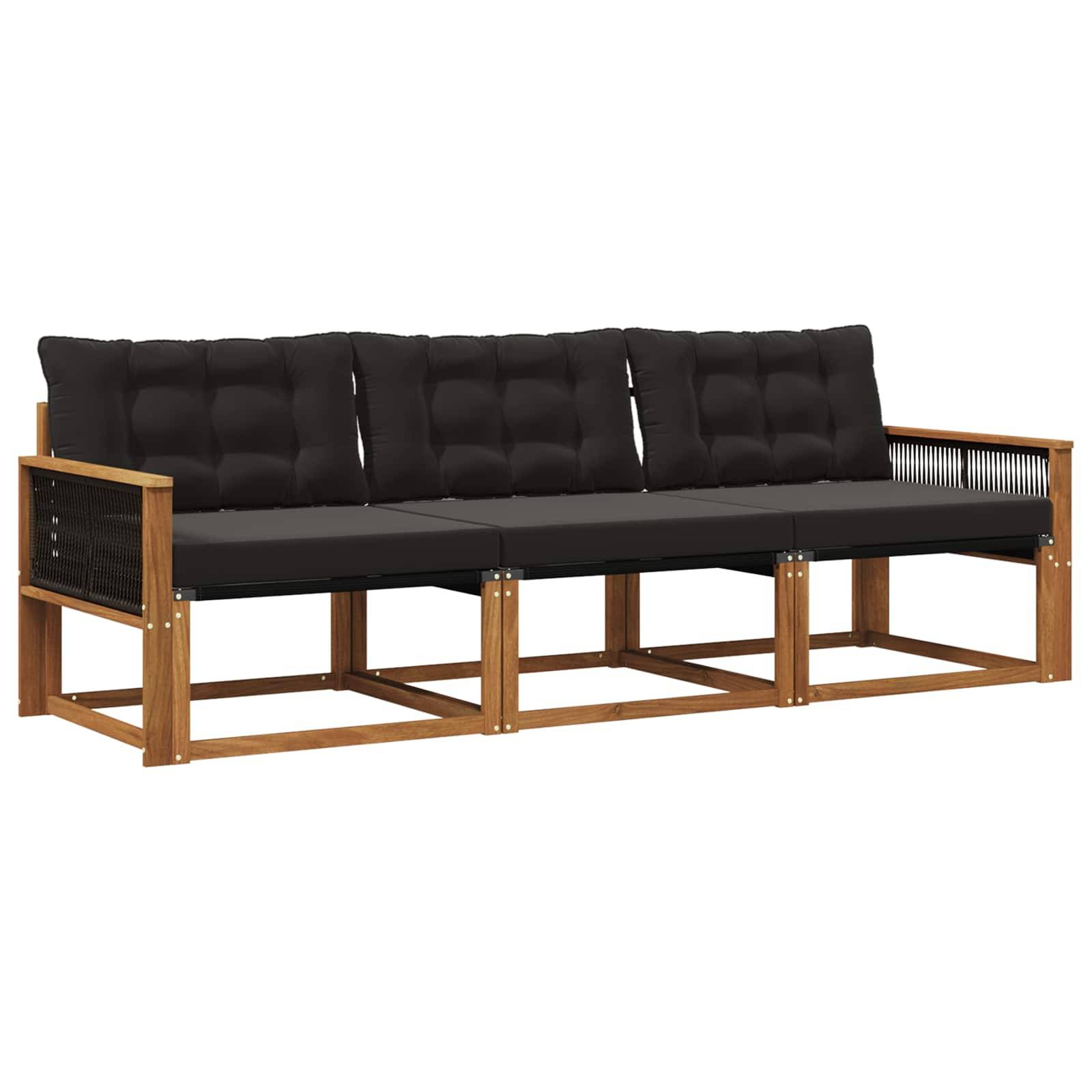 vidaXL Outdoor-Sofagarnitur mit Kissen 3 pcs Natürlich und Schwarz