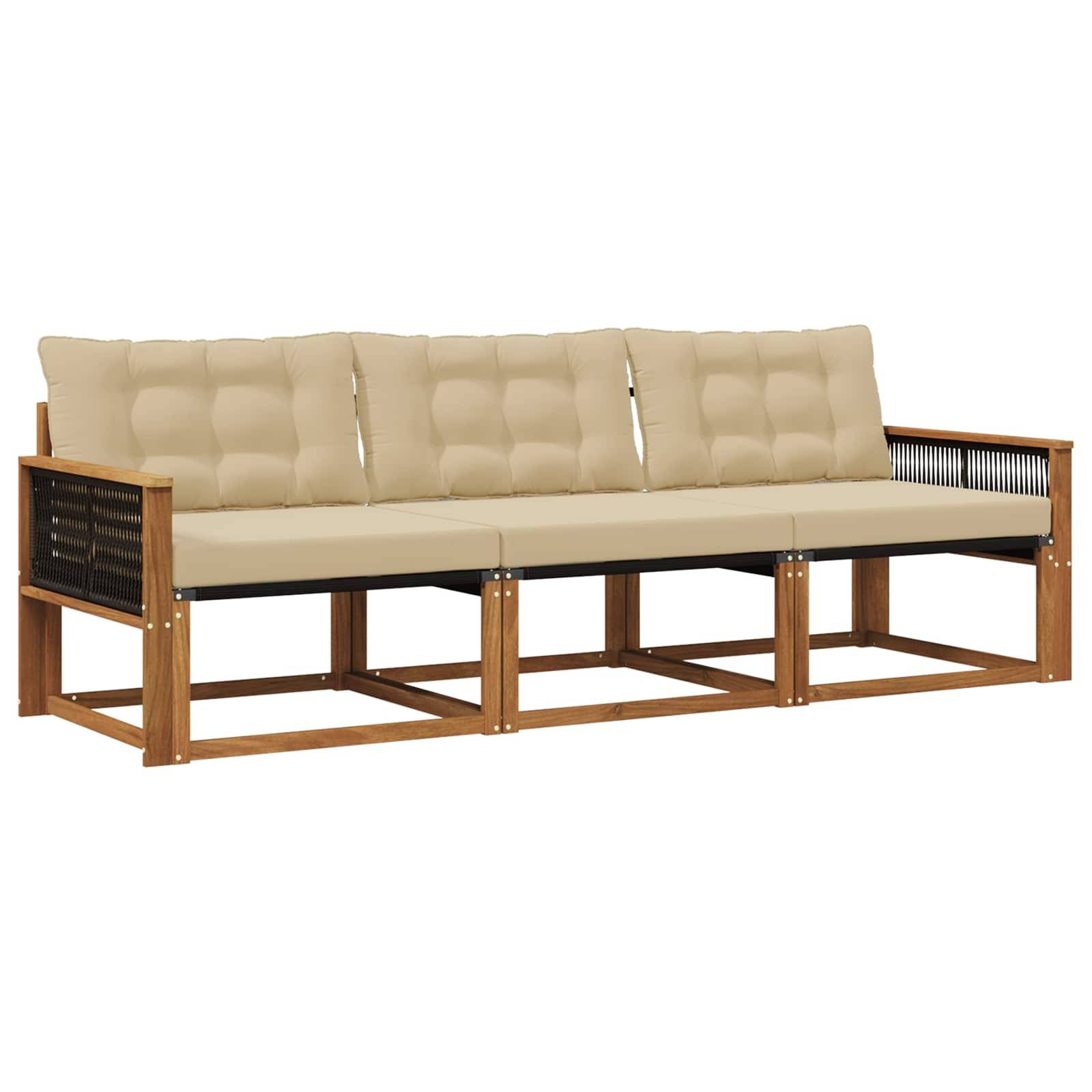 vidaXL Outdoor-Sofagarnitur mit Kissen 3 pcs Natur und Beige