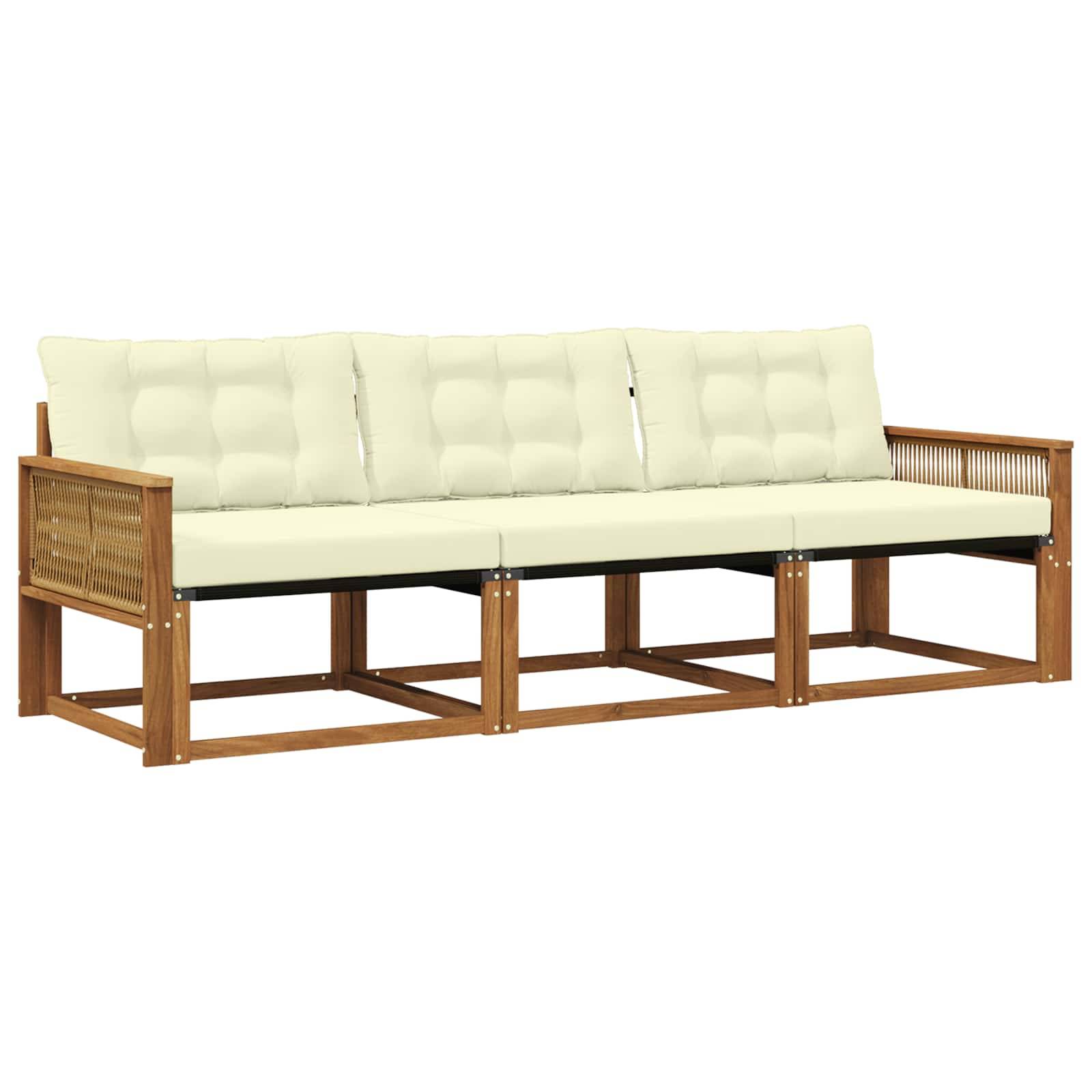 vidaXL Outdoor-Sofagarnitur mit Kissen 3 pcs Natur und Creme