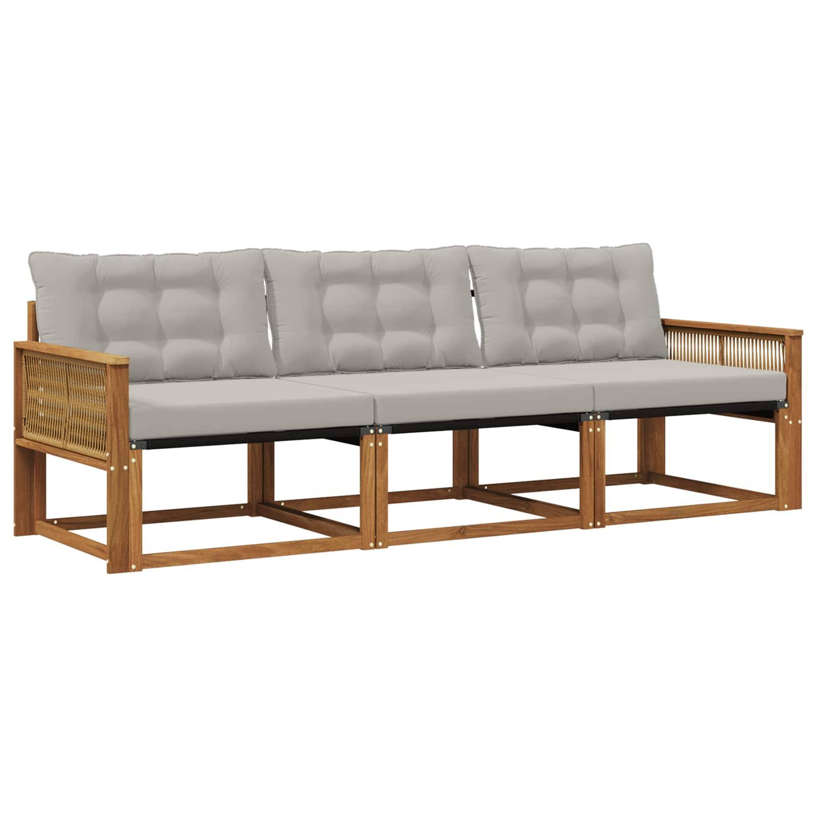 vidaXL Outdoor-Sofagarnitur mit Kissen 3 pcs Natürlich und Hellgrau