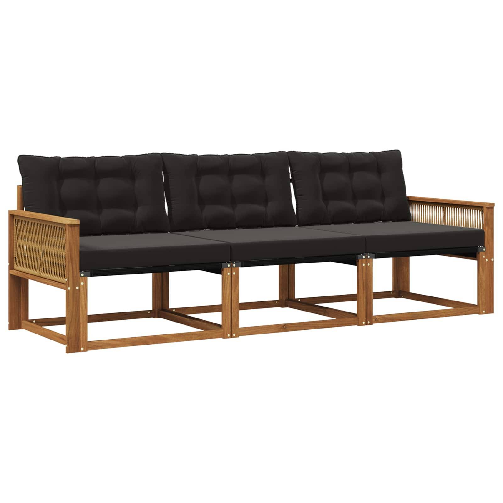 vidaXL Outdoor-Sofagarnitur mit Kissen 3 pcs Natürlich und Schwarz
