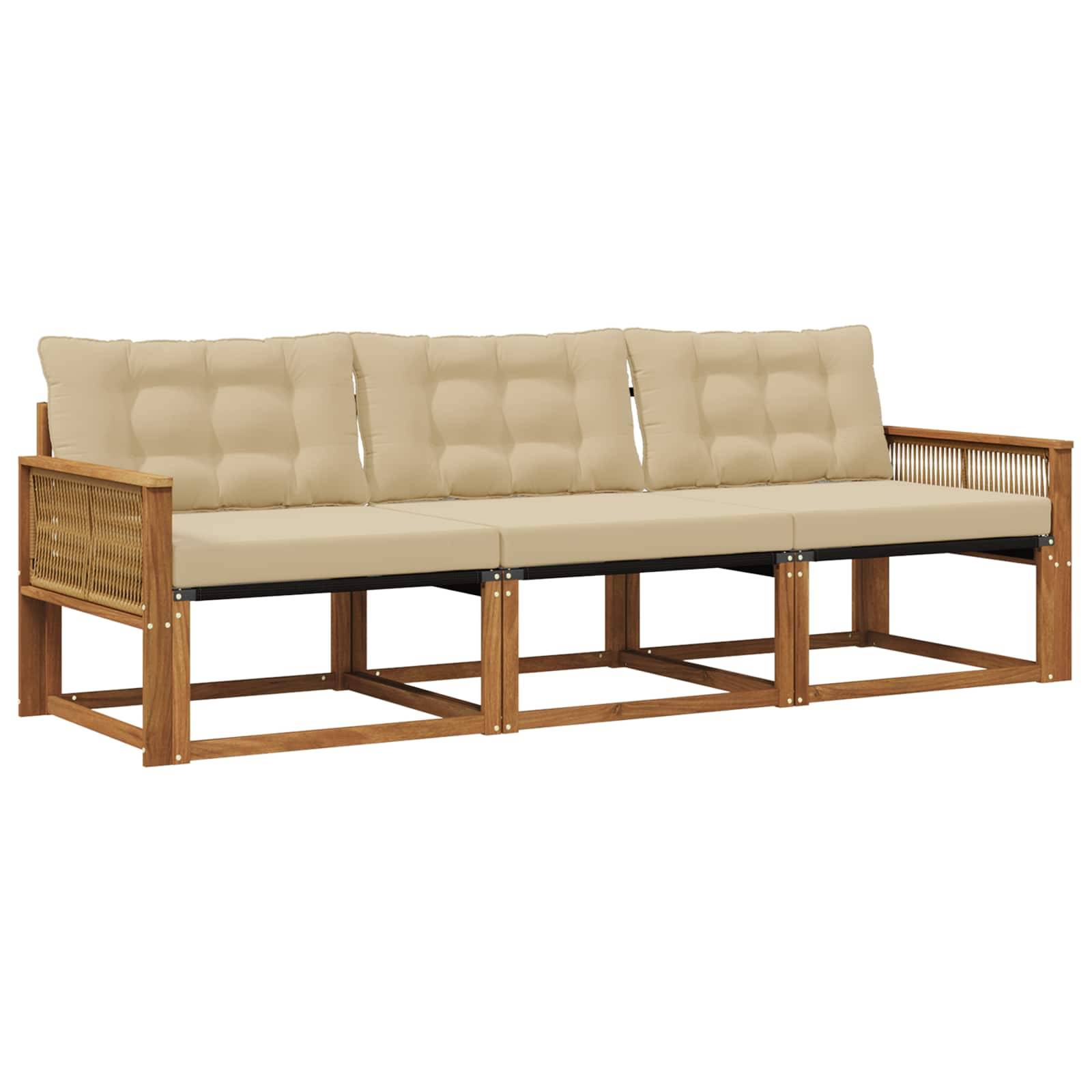 vidaXL Outdoor-Sofagarnitur mit Kissen 3 pcs Natur und Beige