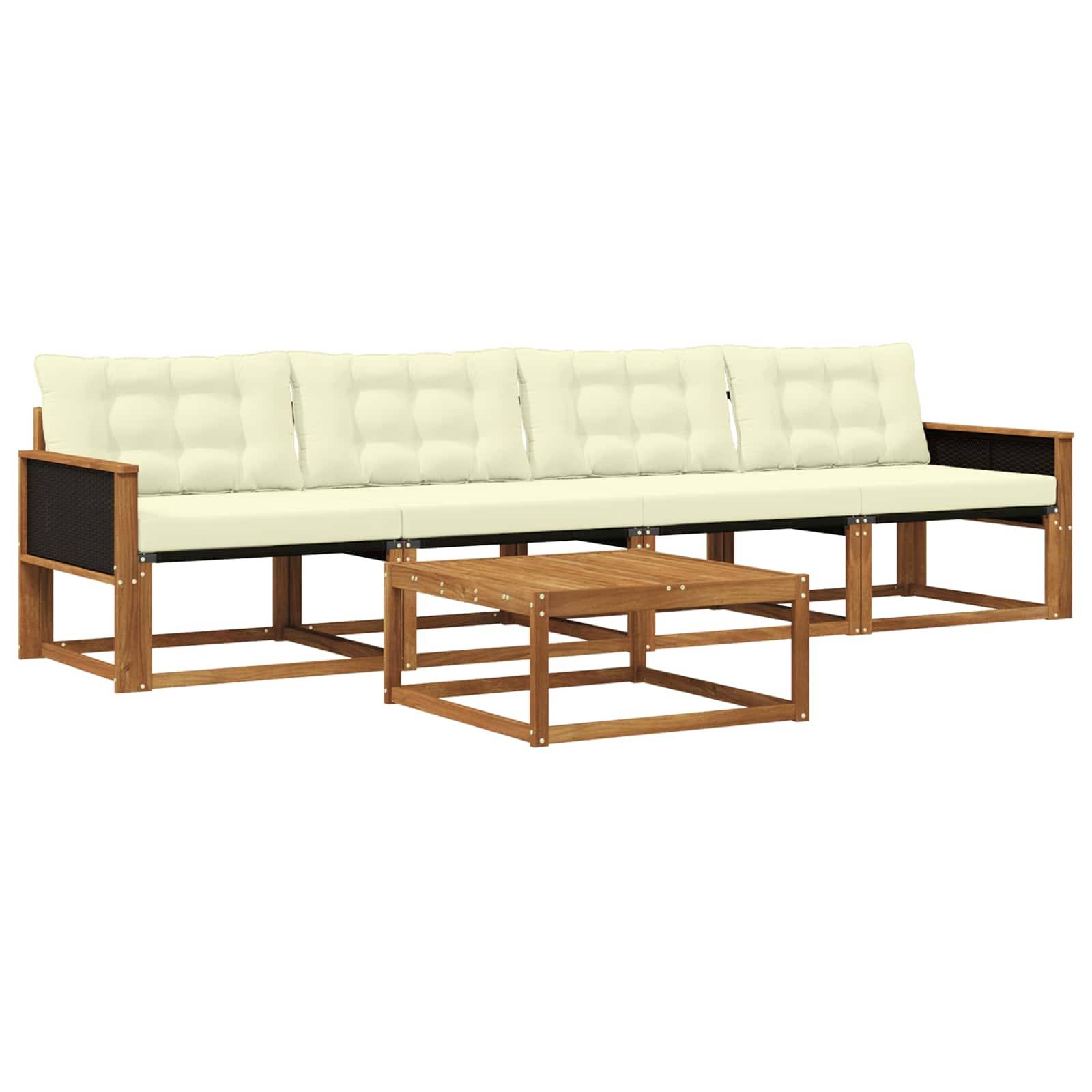 vidaXL Outdoor-Sofagarnitur mit Kissen 5 pcs Natur und Creme