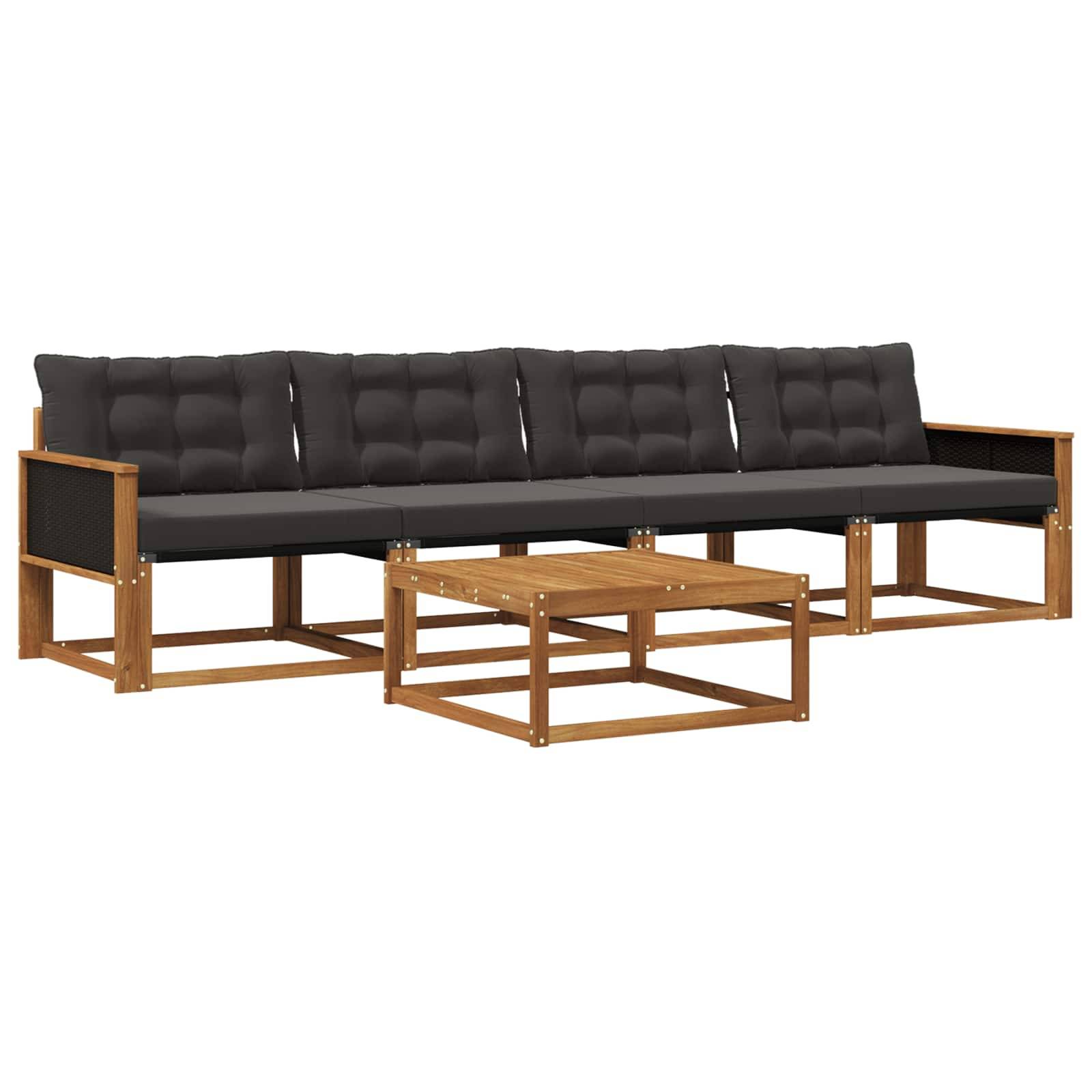 vidaXL Outdoor-Sofagarnitur mit Kissen 5 pcs Natürlich und Schwarz