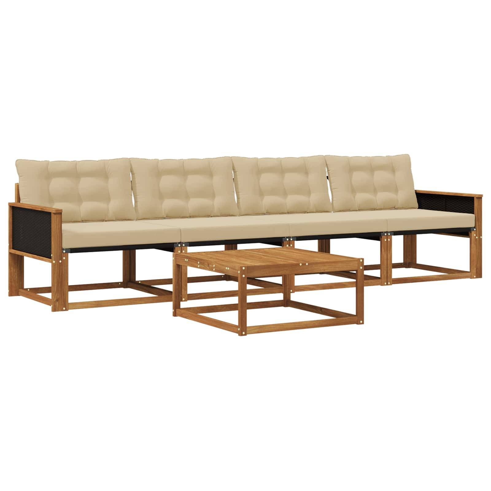 vidaXL Outdoor-Sofagarnitur mit Kissen 5 pcs Natur und Beige