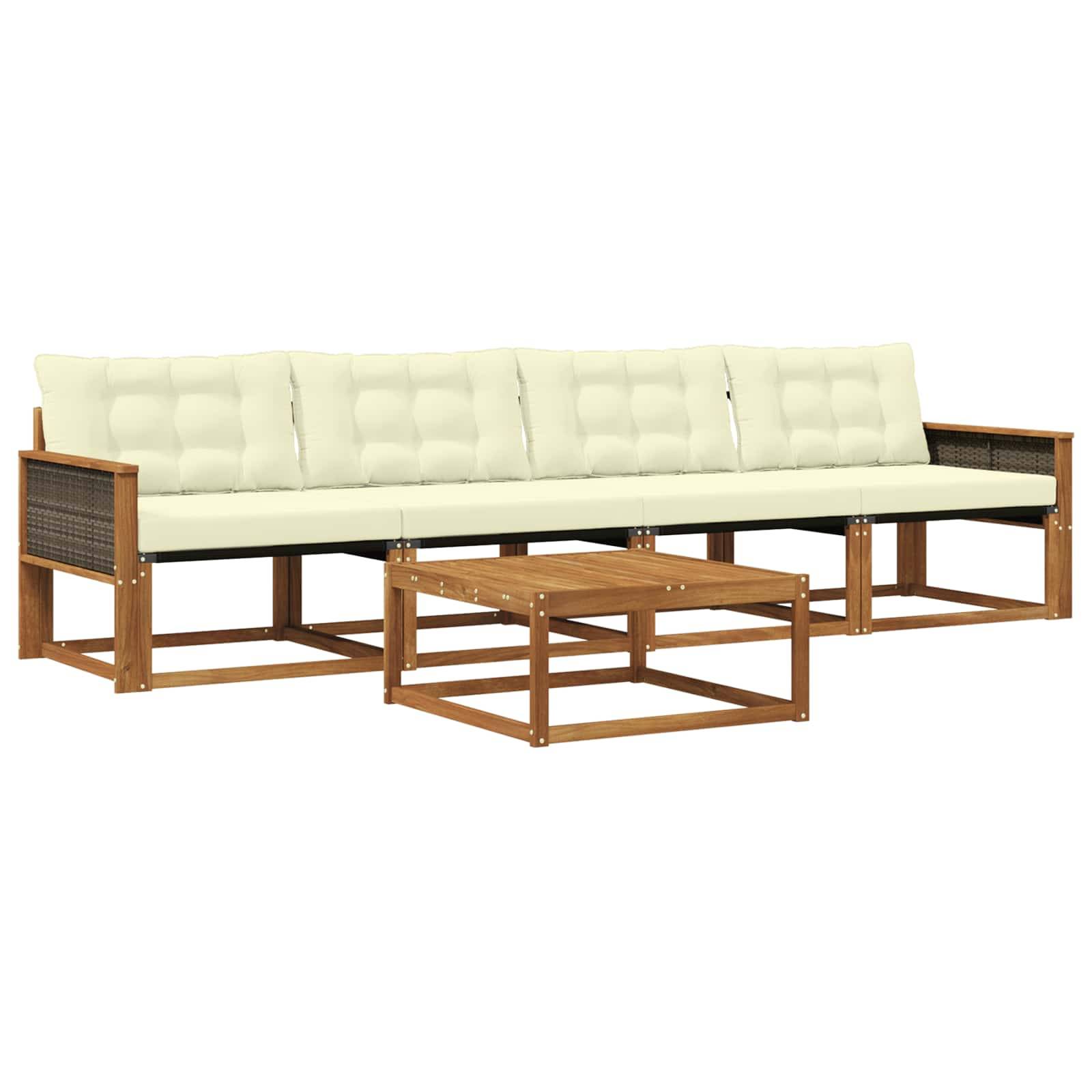 vidaXL Outdoor-Sofagarnitur mit Kissen 5 pcs Natur und Creme