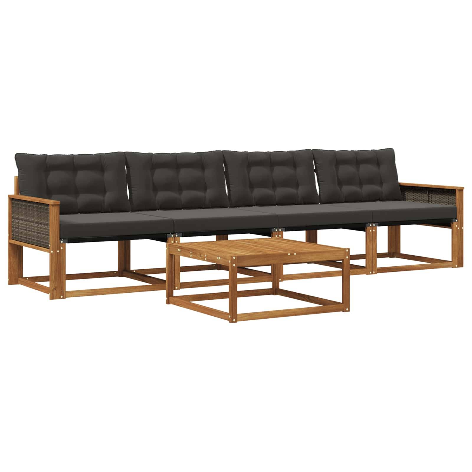 vidaXL Outdoor-Sofagarnitur mit Kissen 5 pcs Natürlich und Schwarz