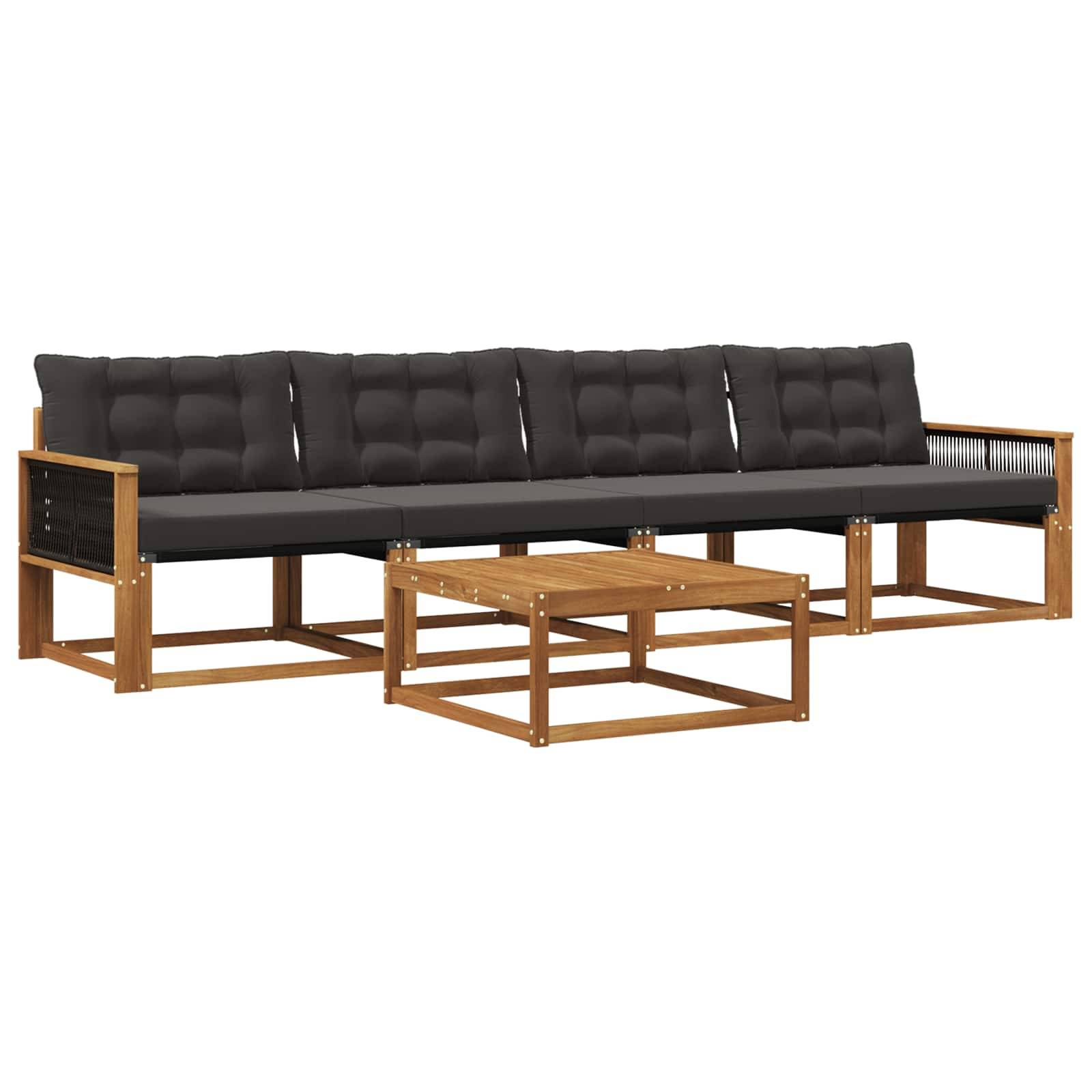 vidaXL Outdoor-Sofagarnitur mit Kissen 5 pcs Natürlich und Schwarz