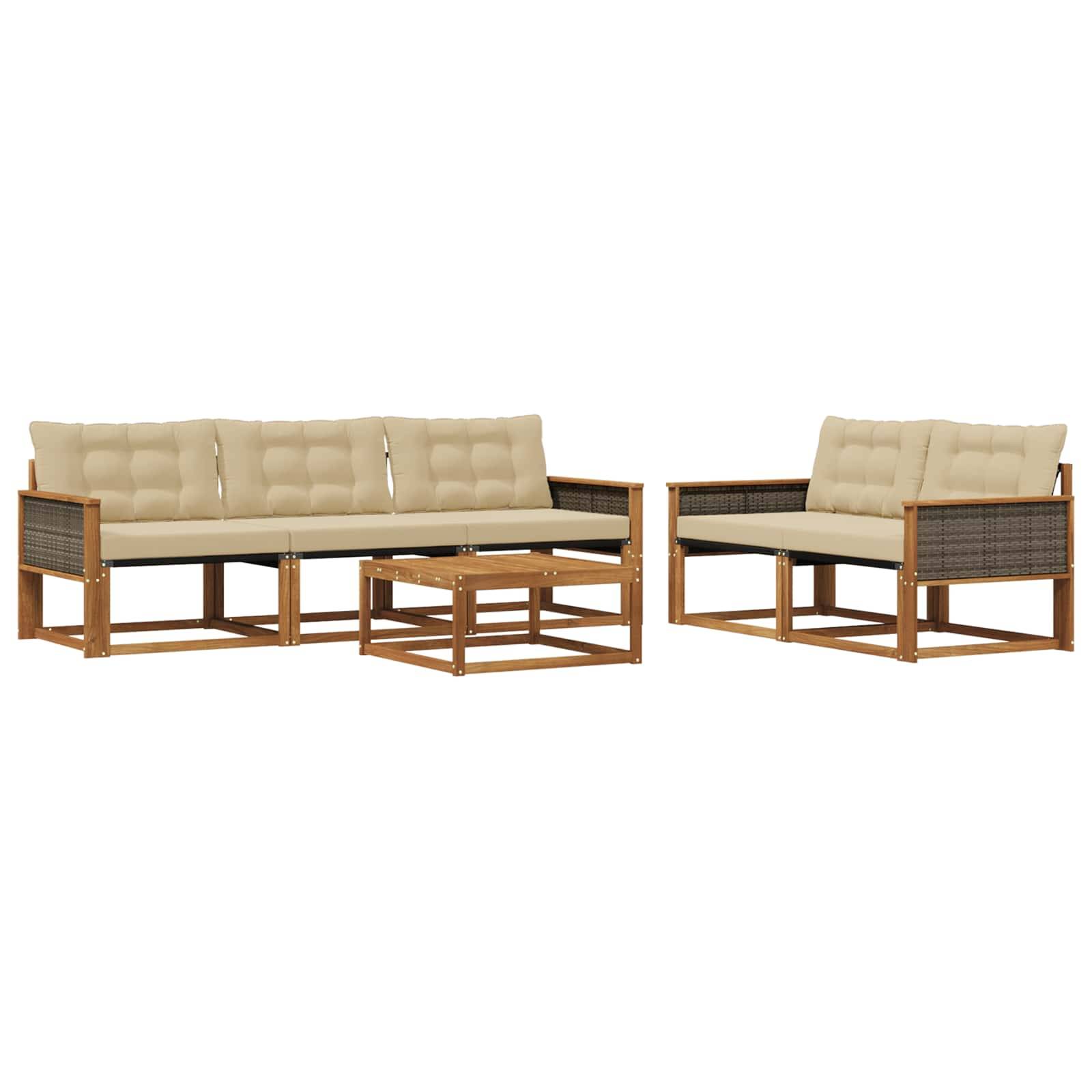 vidaXL Outdoor-Sofagarnitur mit Kissen 6 pcs Natur und Beige
