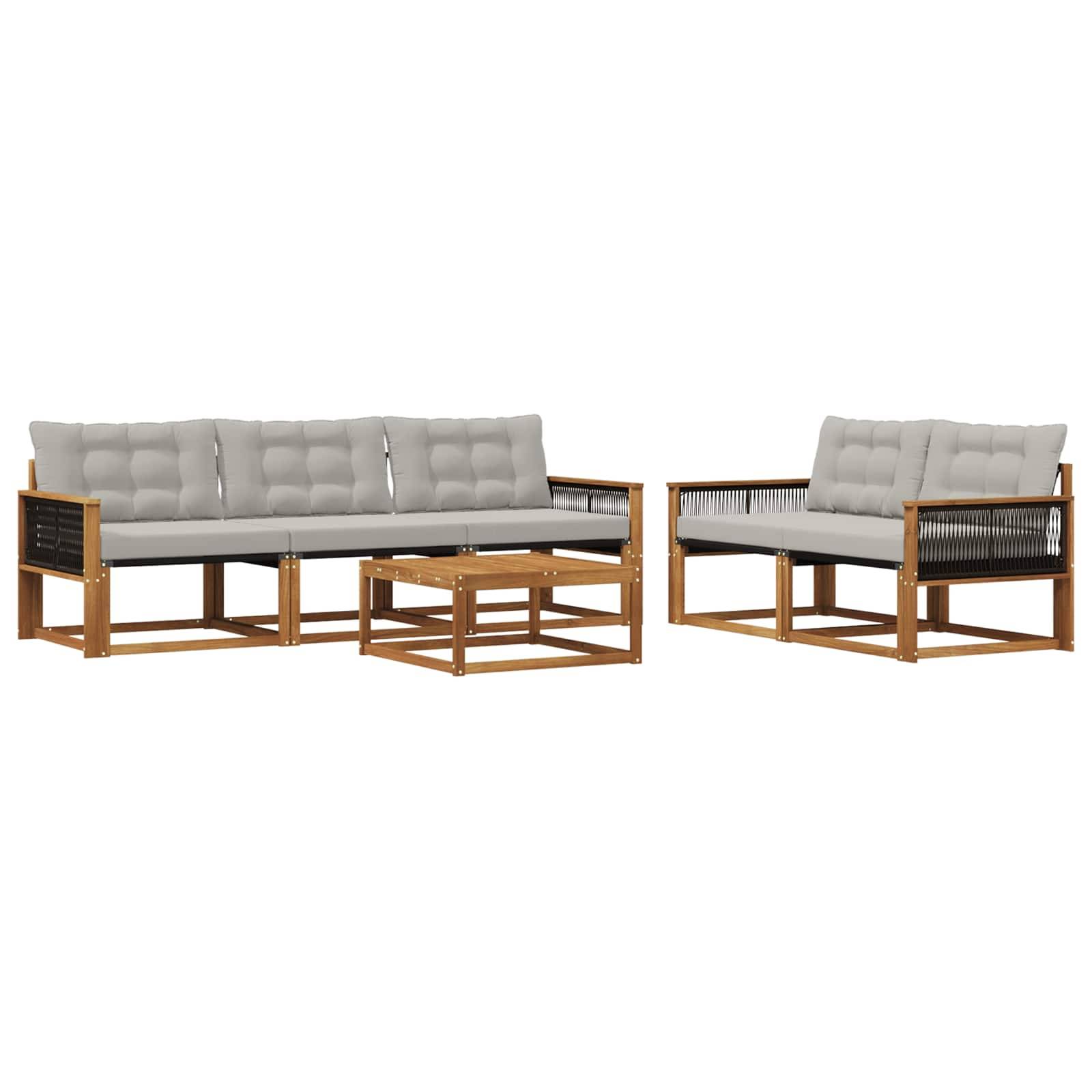vidaXL Outdoor-Sofagarnitur mit Kissen 6 pcs Natürlich und Hellgrau