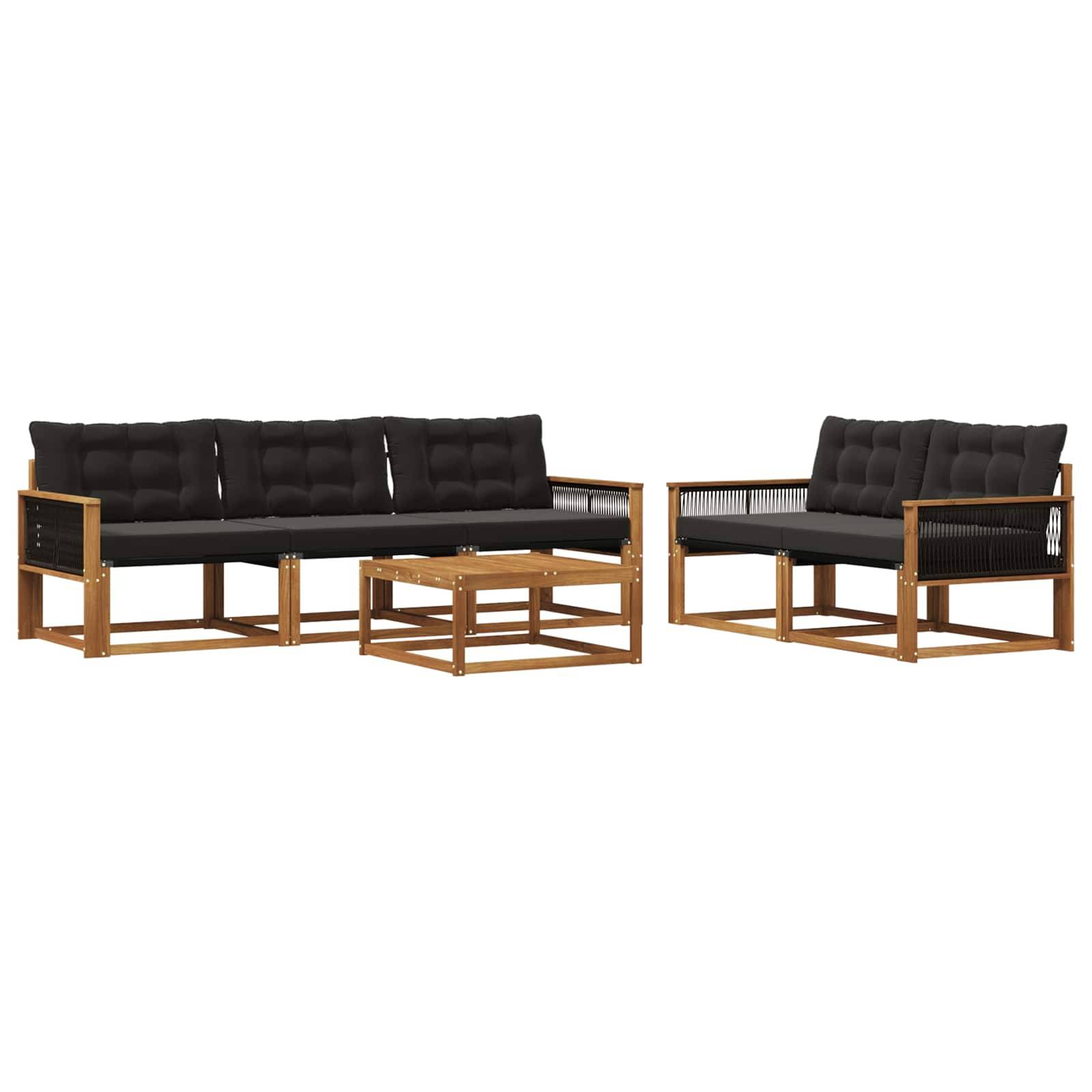 vidaXL Outdoor-Sofagarnitur mit Kissen 6 pcs Natürlich und Schwarz