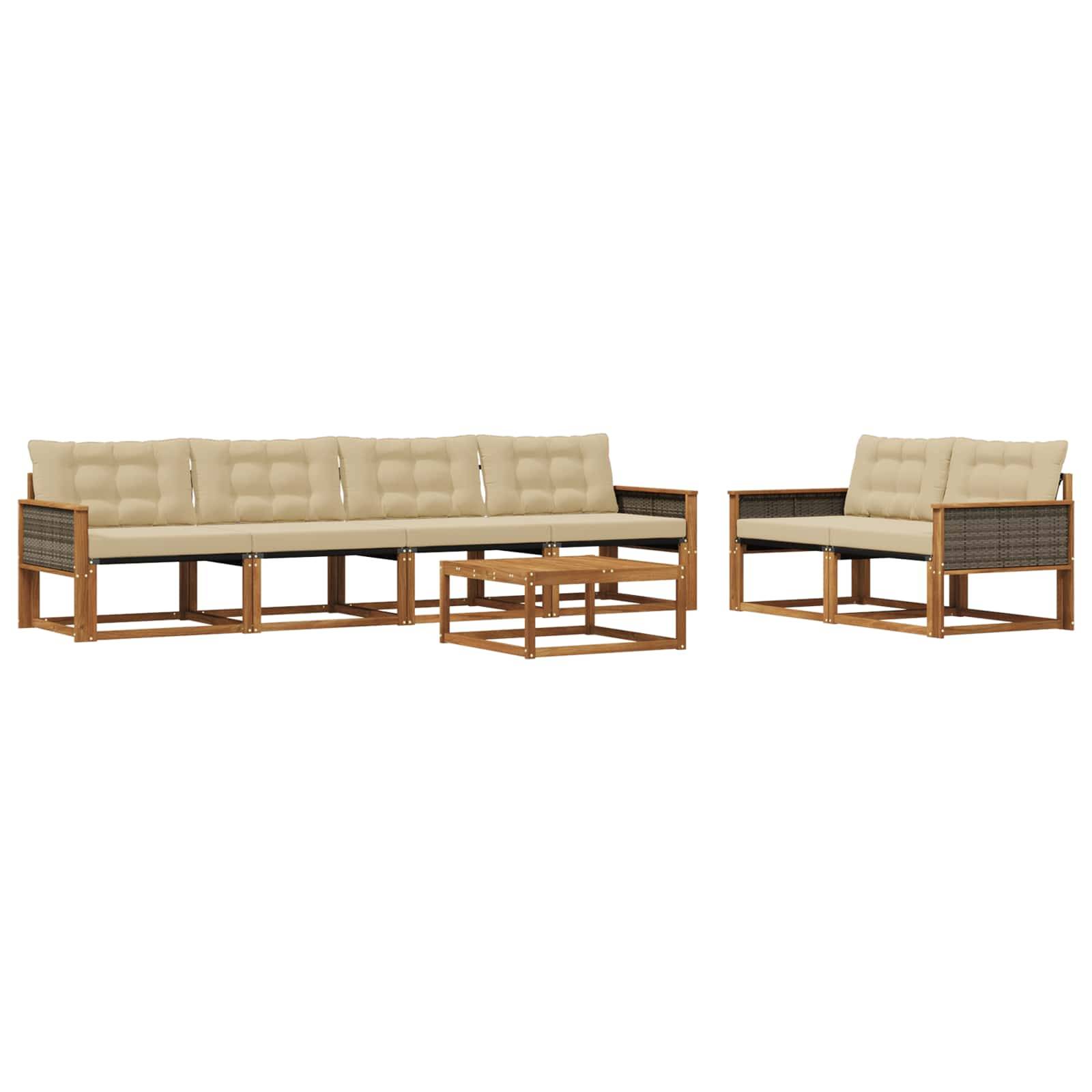 vidaXL Outdoor-Sofagarnitur mit Kissen 7 pcs Natur und Beige