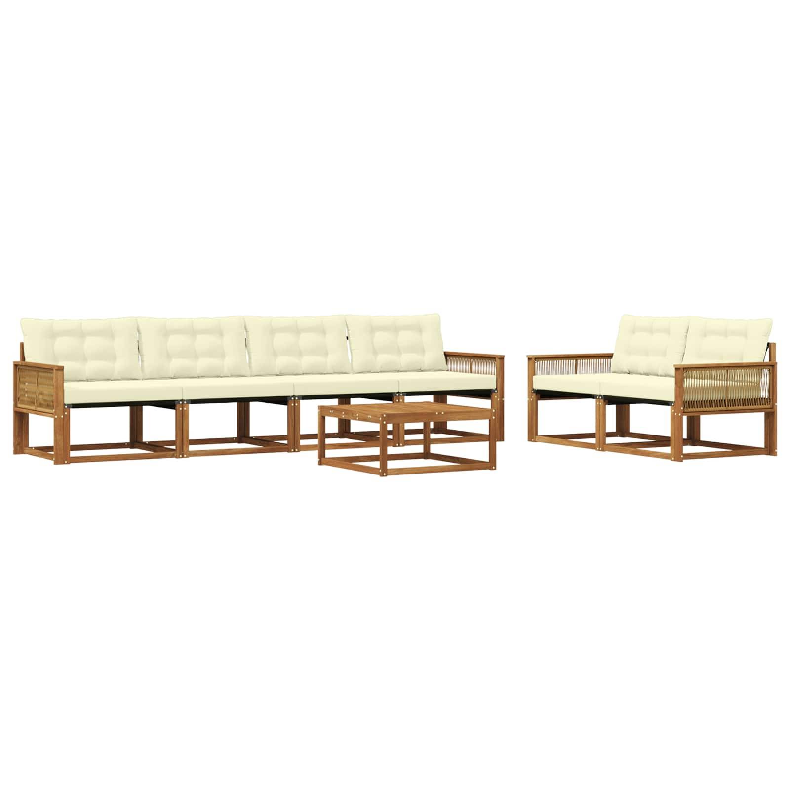 vidaXL Outdoor-Sofagarnitur mit Kissen 7 pcs Natur und Creme