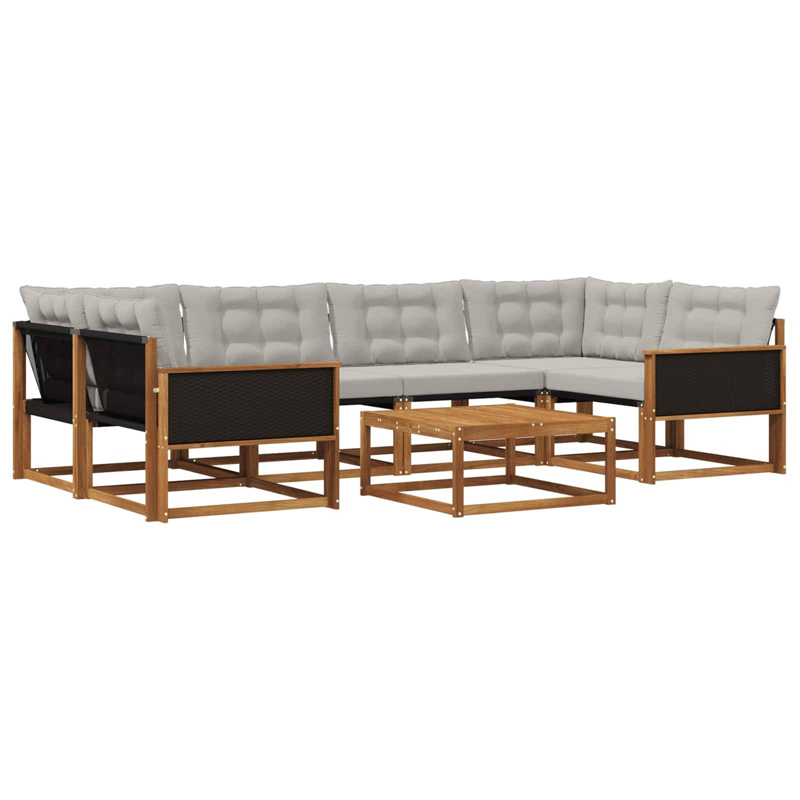 vidaXL Outdoor-Sofagarnitur mit Kissen 7 pcs Natürlich und Hellgrau