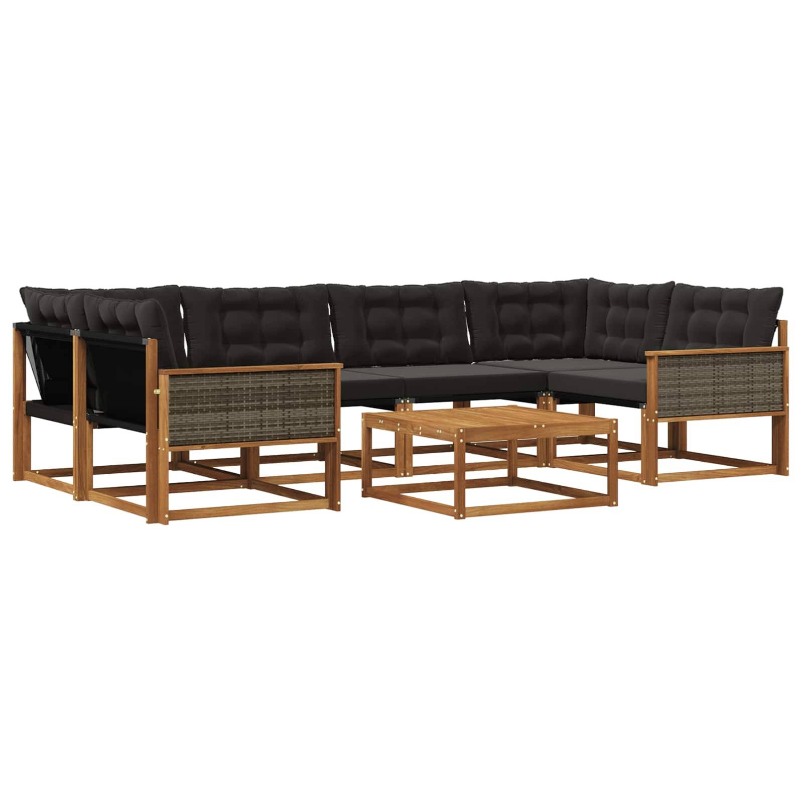 vidaXL Outdoor-Sofagarnitur mit Kissen 7 pcs Natürlich und Schwarz