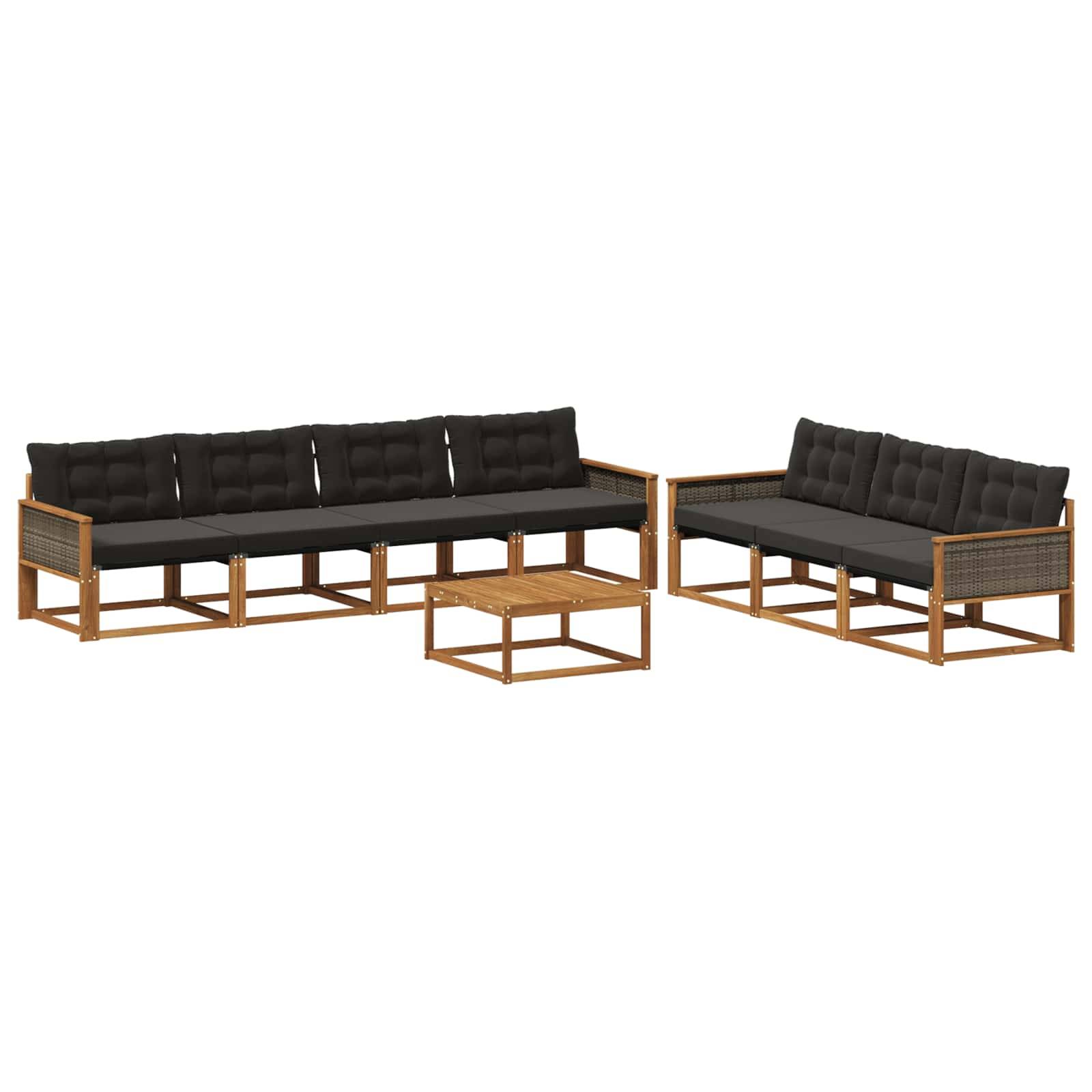 vidaXL Outdoor-Sofagarnitur mit Kissen 8 pcs Natürlich und Schwarz
