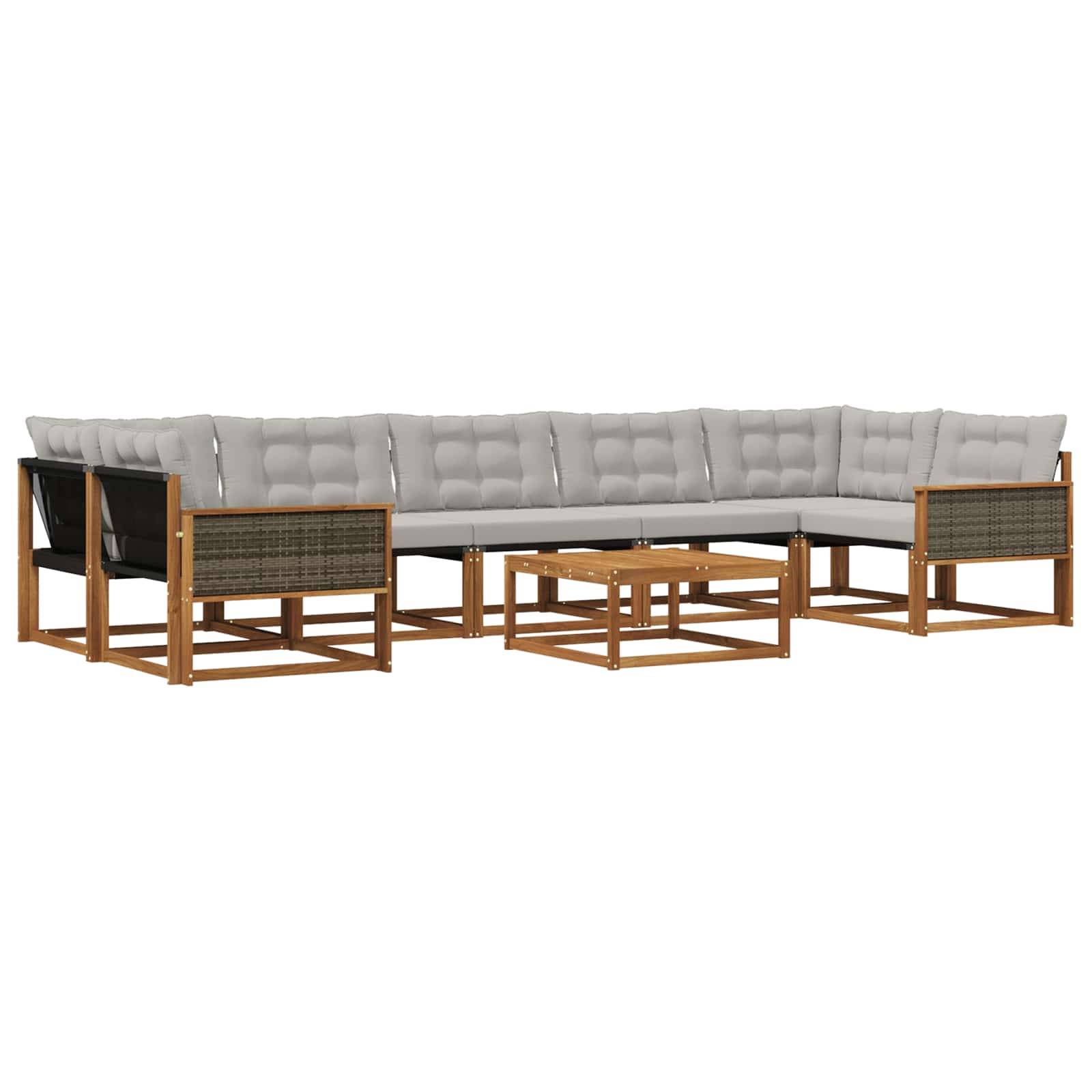 vidaXL Outdoor-Sofagarnitur mit Kissen 8 pcs Natürlich und Hellgrau