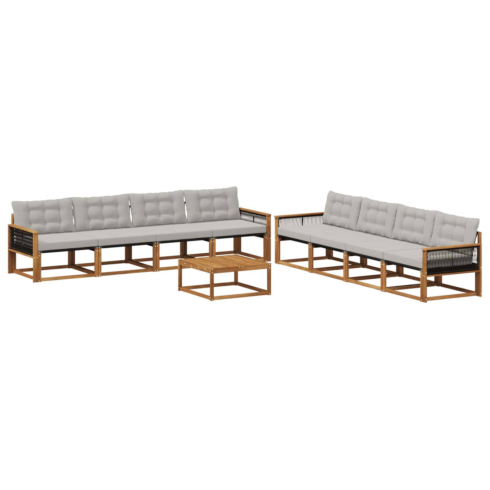 vidaXL Outdoor-Sofagarnitur mit Kissen 9 pcs Natürlich und Hellgrau