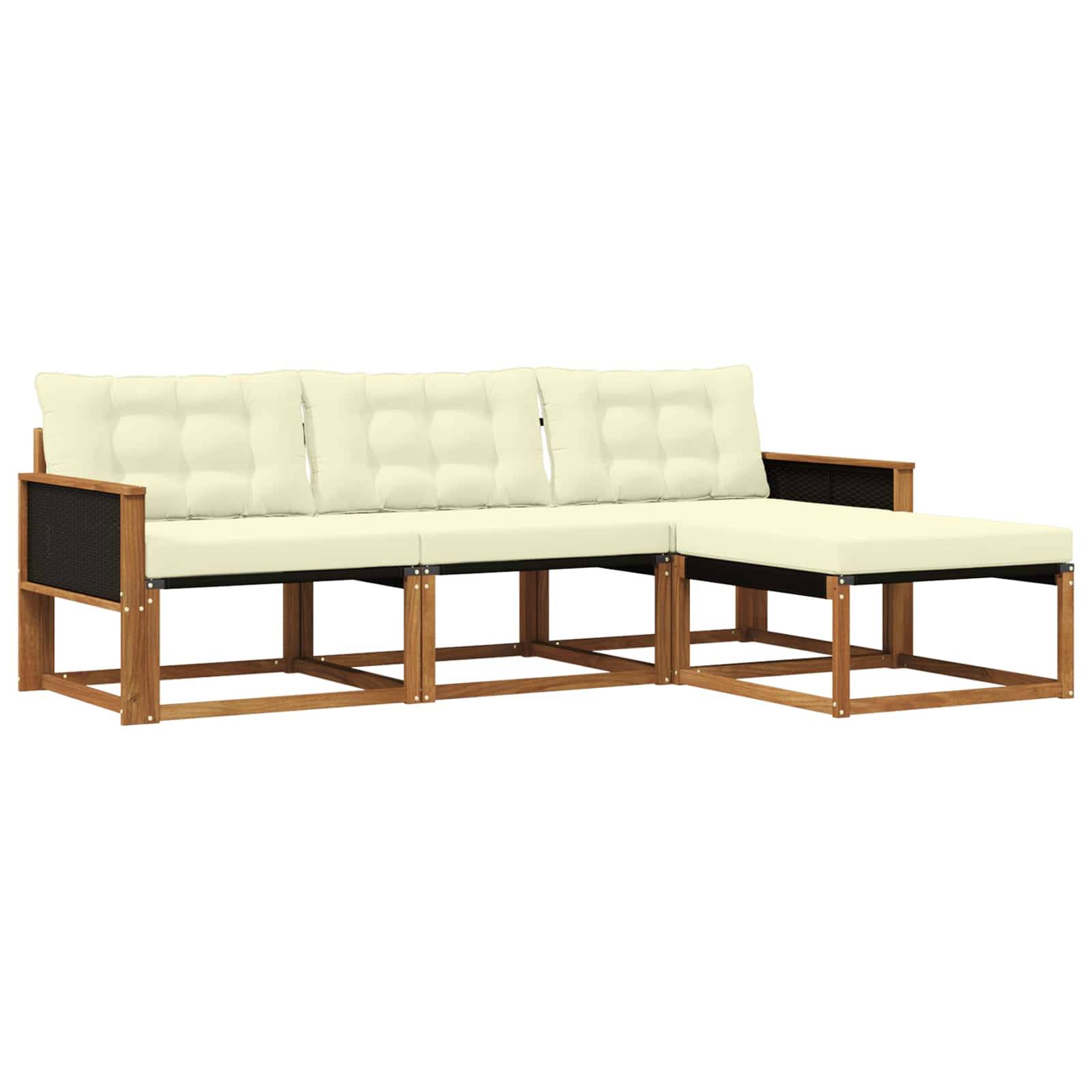 vidaXL Outdoor-Sofagarnitur mit Kissen 4 pcs Natur und Creme
