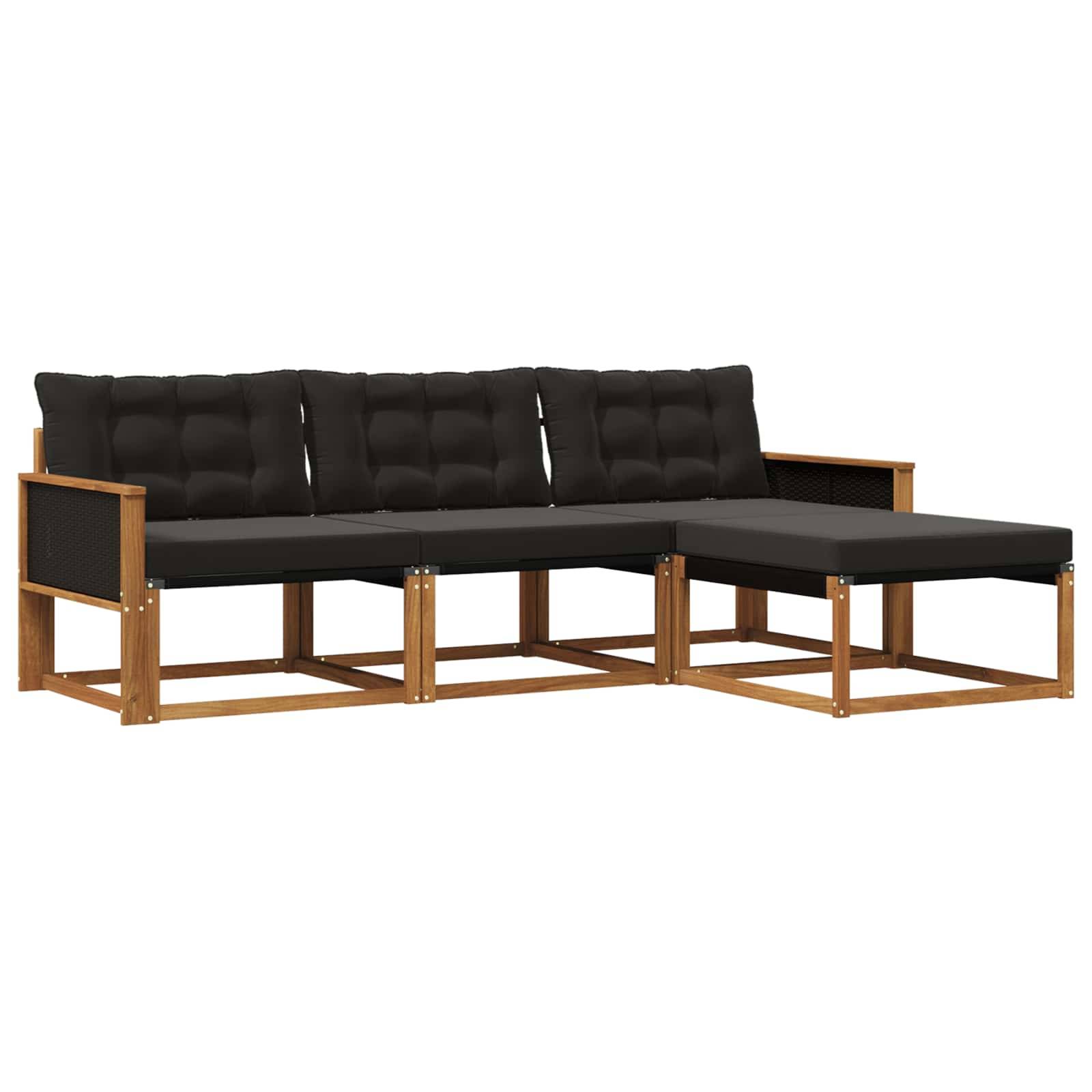 vidaXL Outdoor-Sofagarnitur mit Kissen 4 pcs Natürlich und Schwarz