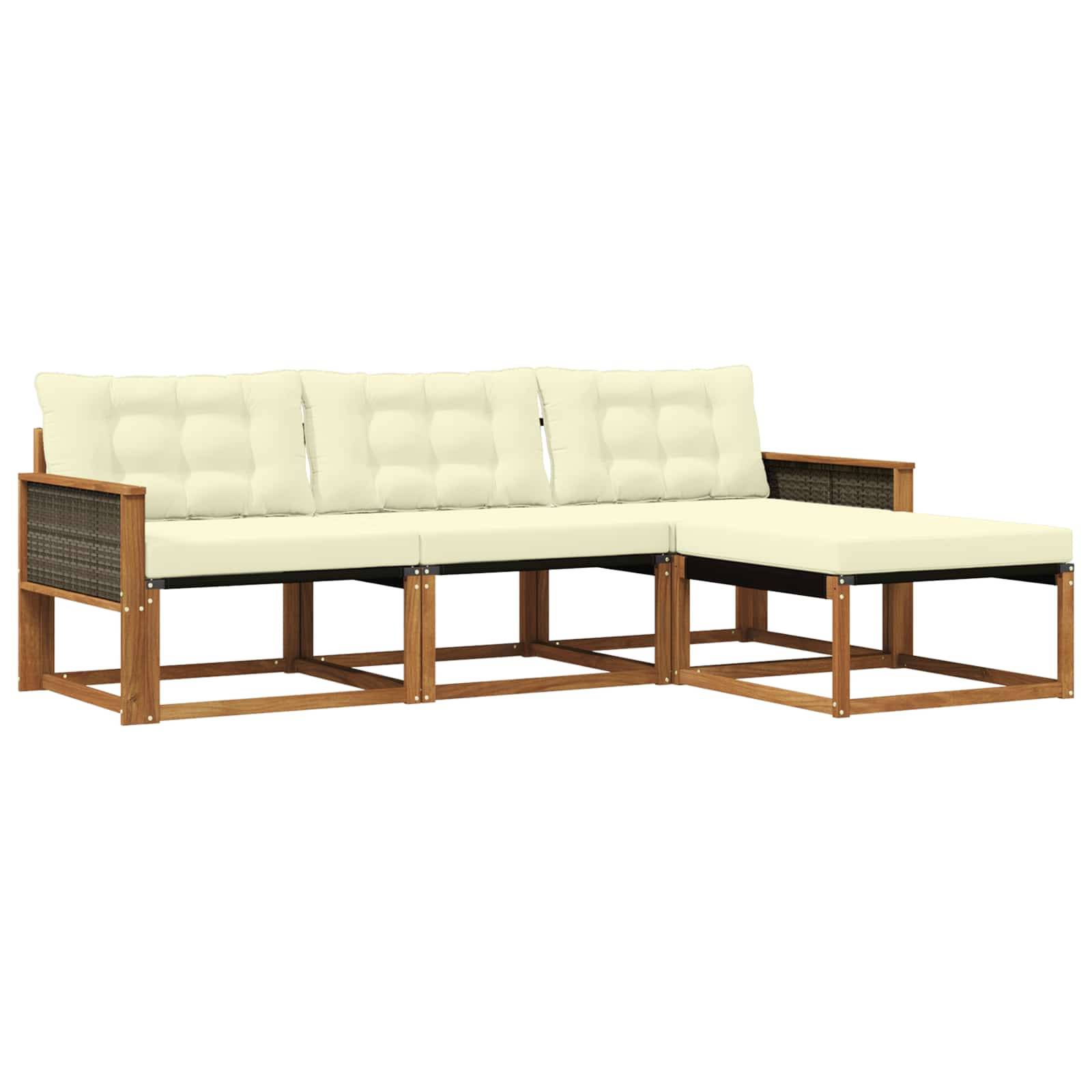 vidaXL Outdoor-Sofagarnitur mit Kissen 4 pcs Natur und Creme