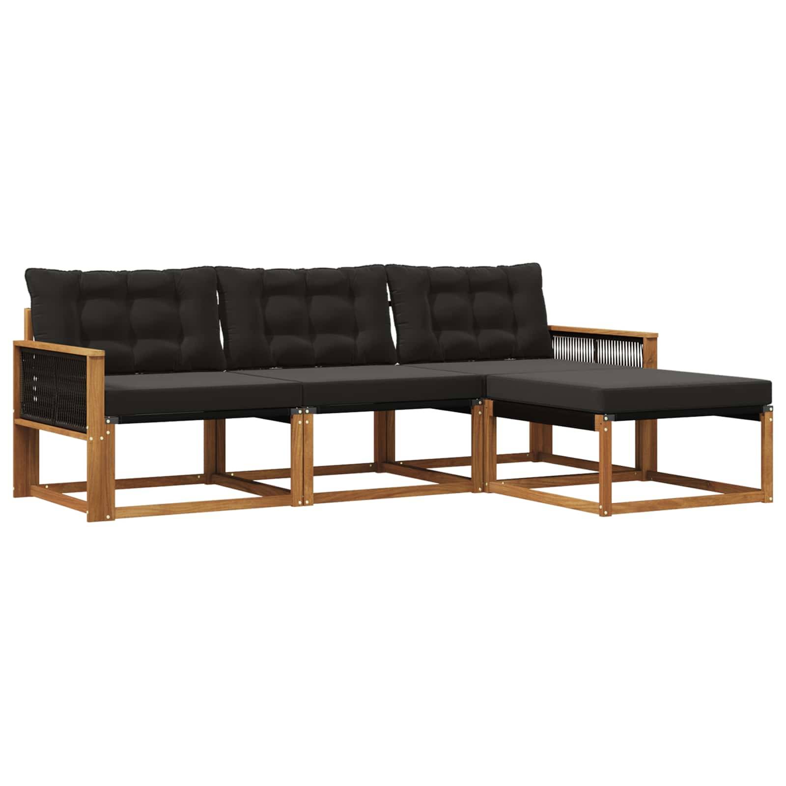 vidaXL Outdoor-Sofagarnitur mit Kissen 4 pcs Natürlich und Schwarz