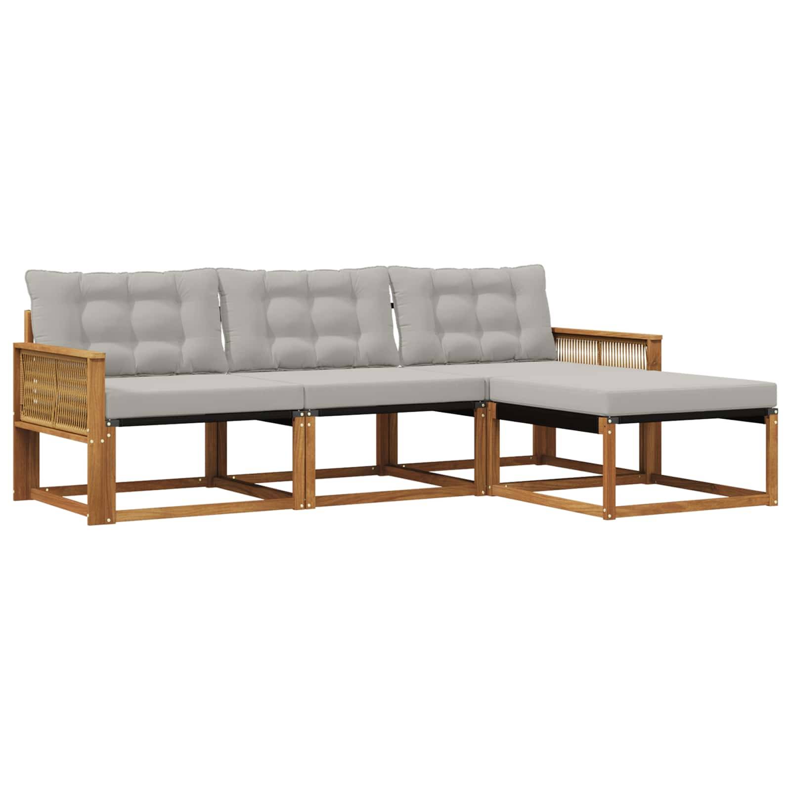 vidaXL Outdoor-Sofagarnitur mit Kissen 4 pcs Natürlich und Hellgrau