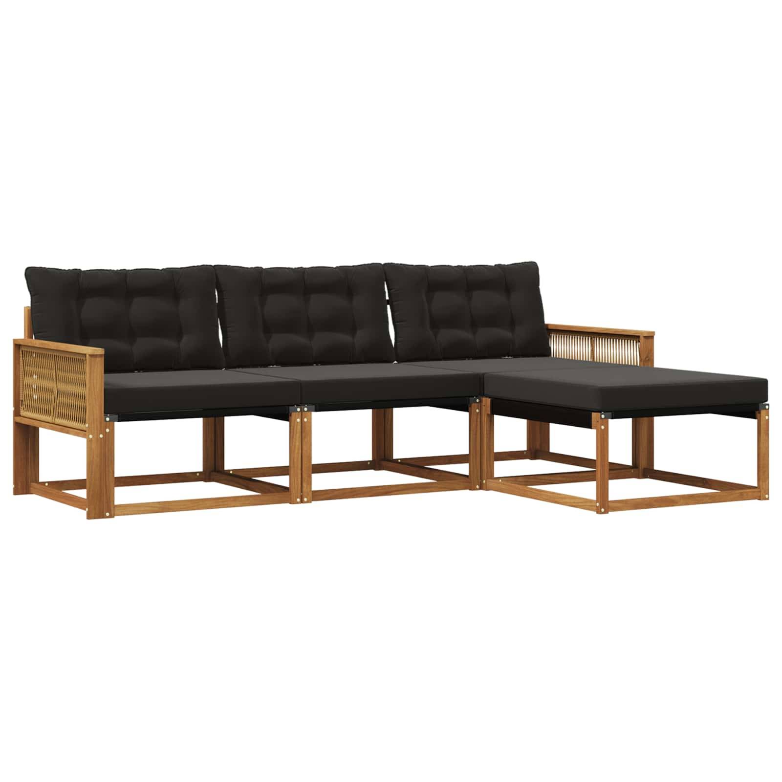 vidaXL Outdoor-Sofagarnitur mit Kissen 4 pcs Natürlich und Schwarz