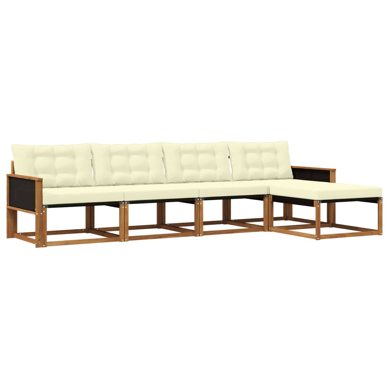 vidaXL Outdoor-Sofagarnitur mit Kissen 5 pcs Natur und Creme