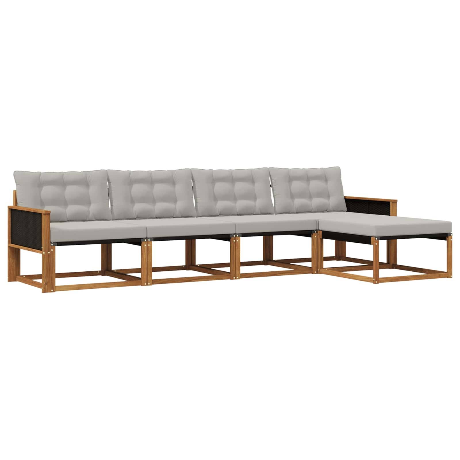 vidaXL Outdoor-Sofagarnitur mit Kissen 5 pcs Natürlich und Hellgrau