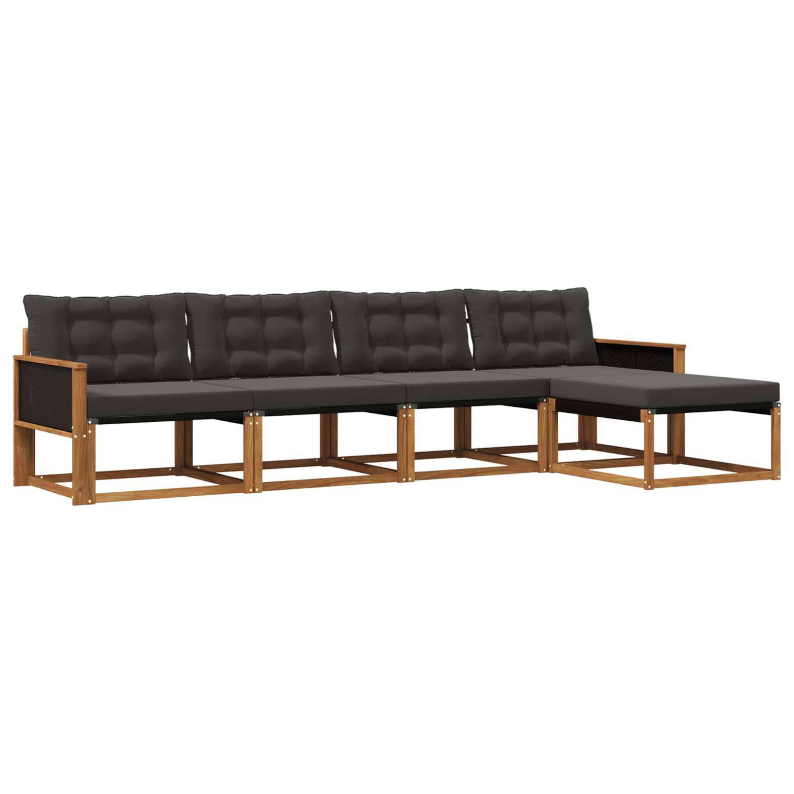 vidaXL Outdoor-Sofagarnitur mit Kissen 5 pcs Natürlich und Schwarz