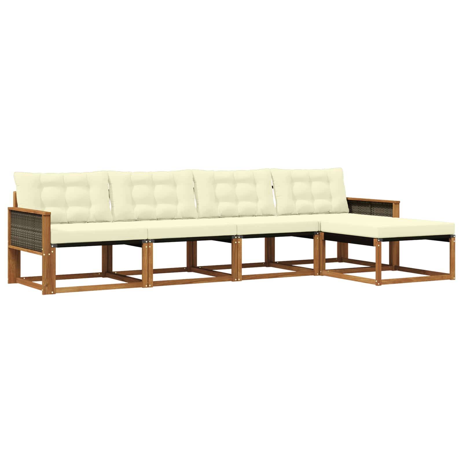 vidaXL Outdoor-Sofagarnitur mit Kissen 5 pcs Natur und Creme