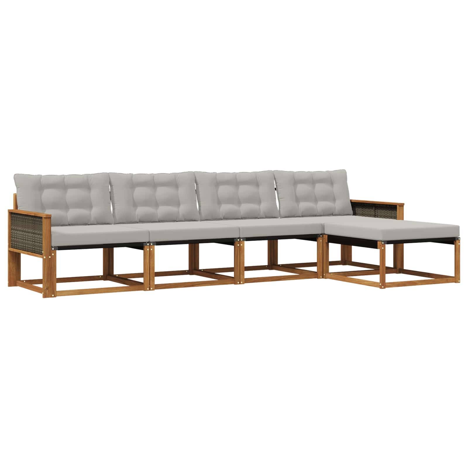 vidaXL Outdoor-Sofagarnitur mit Kissen 5 pcs Natürlich und Hellgrau