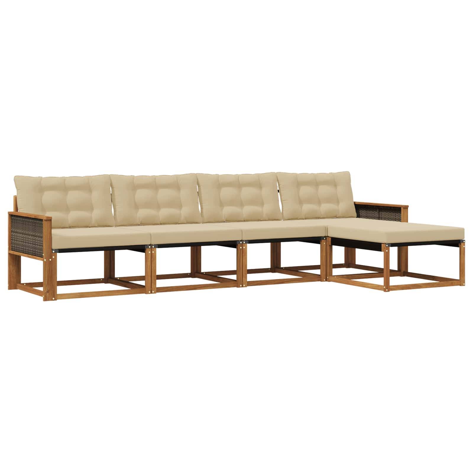 vidaXL Outdoor-Sofagarnitur mit Kissen 5 pcs Natur und Beige
