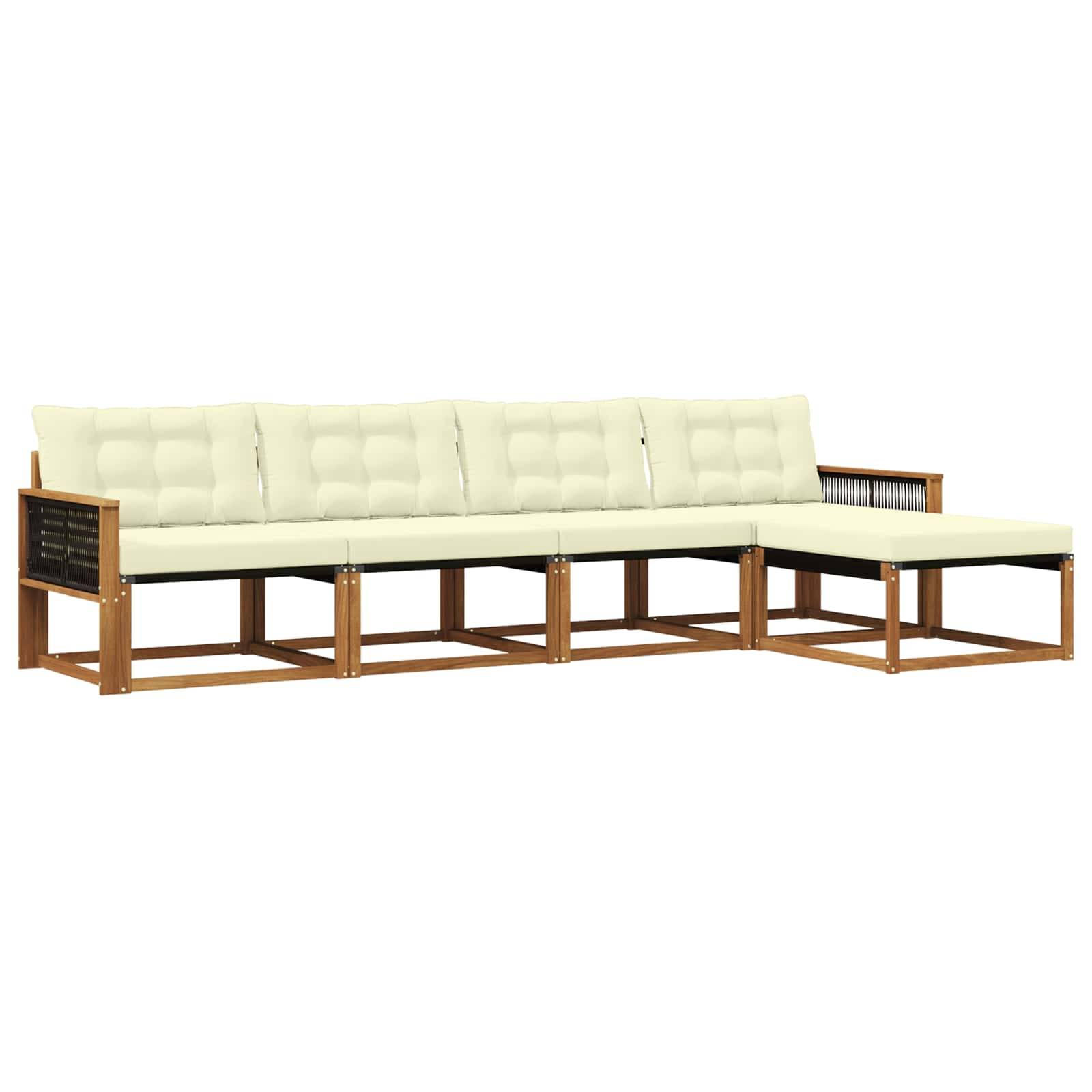 vidaXL Outdoor-Sofagarnitur mit Kissen 5 pcs Natur und Creme