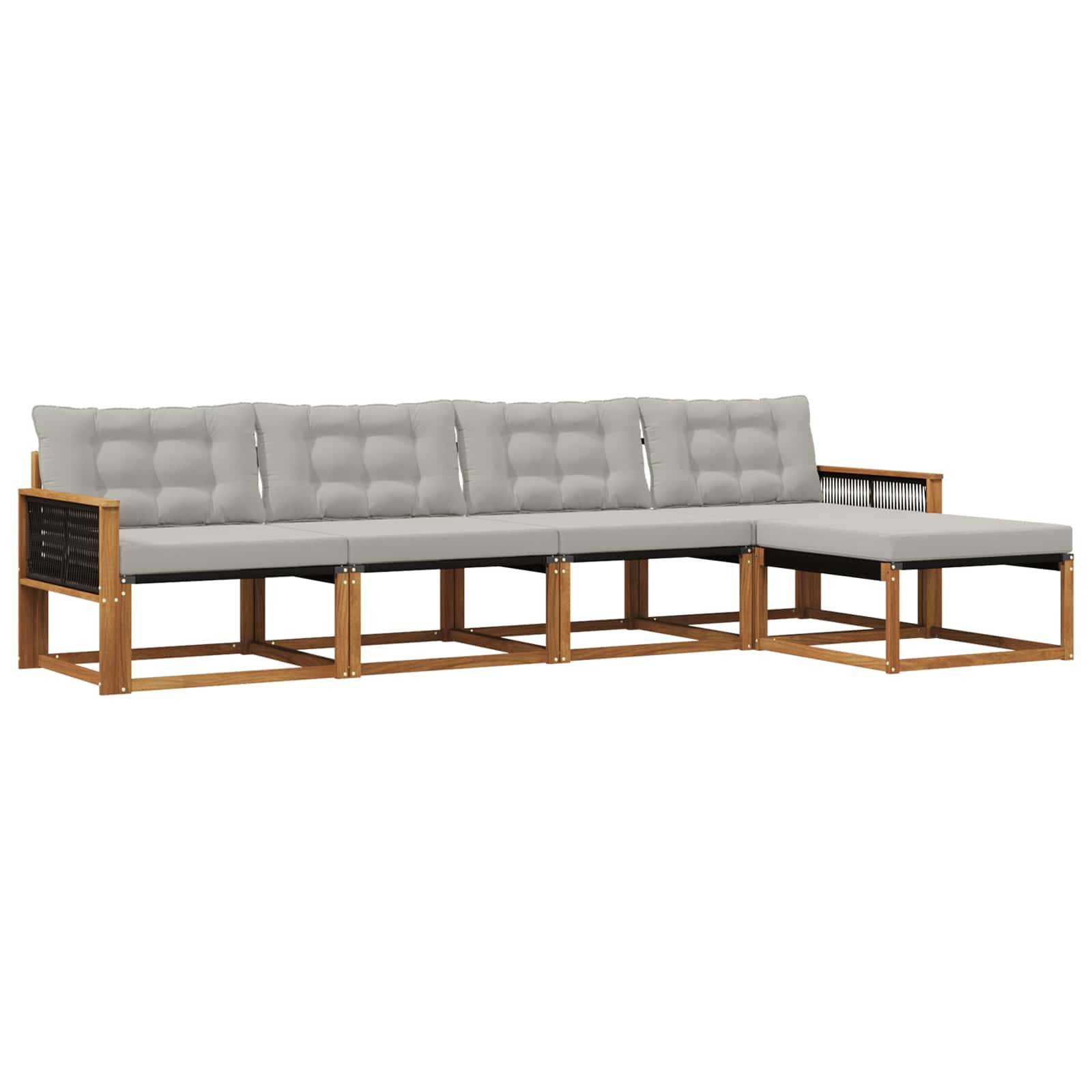 vidaXL Outdoor-Sofagarnitur mit Kissen 5 pcs Natürlich und Hellgrau