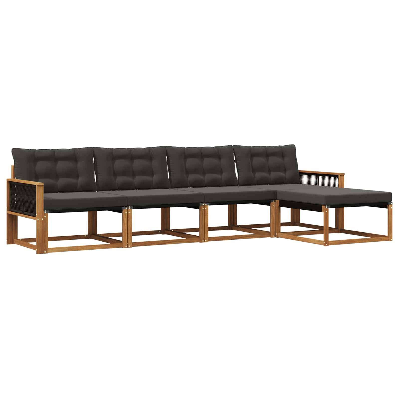 vidaXL Outdoor-Sofagarnitur mit Kissen 5 pcs Natürlich und Schwarz