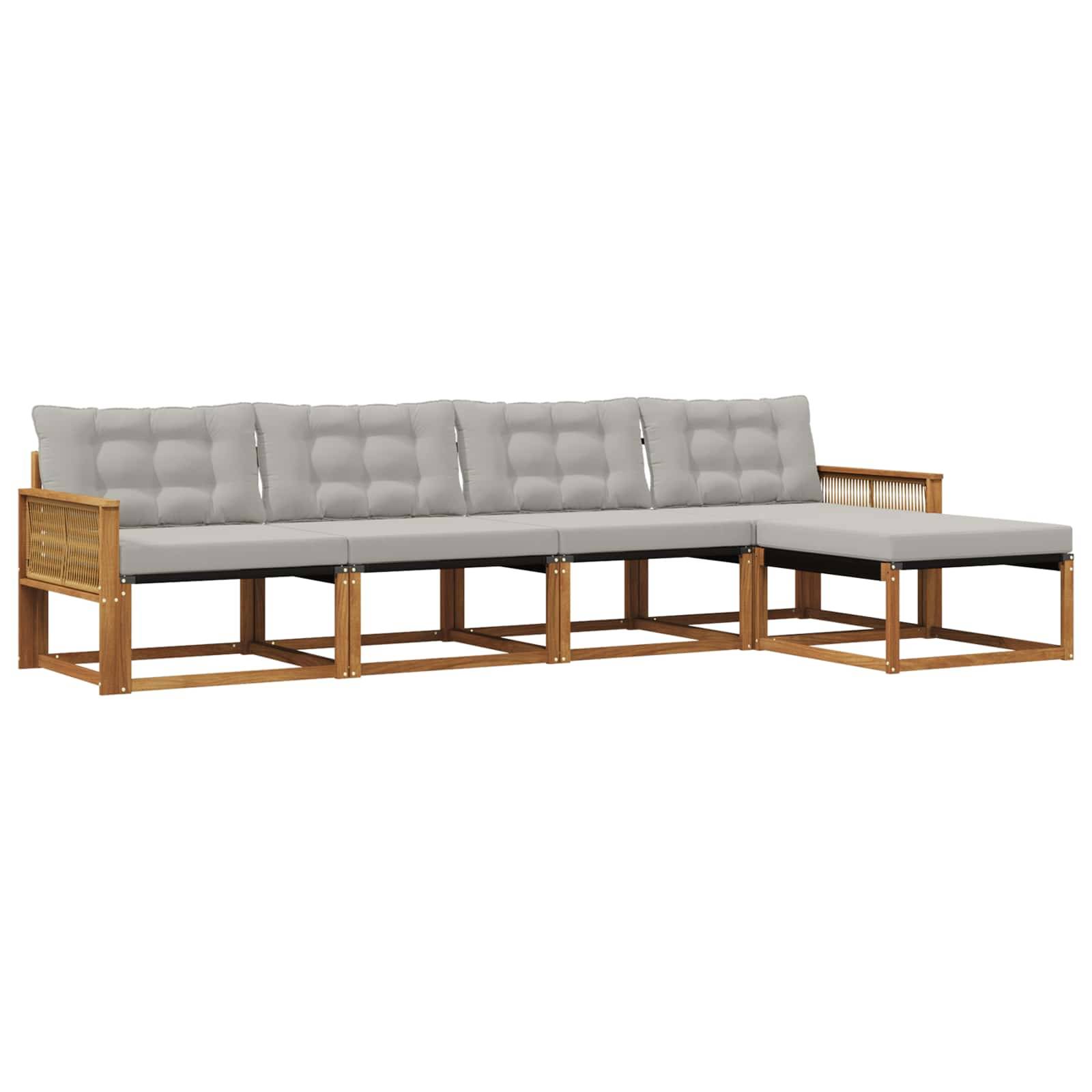 vidaXL Outdoor-Sofagarnitur mit Kissen 5 pcs Natürlich und Hellgrau