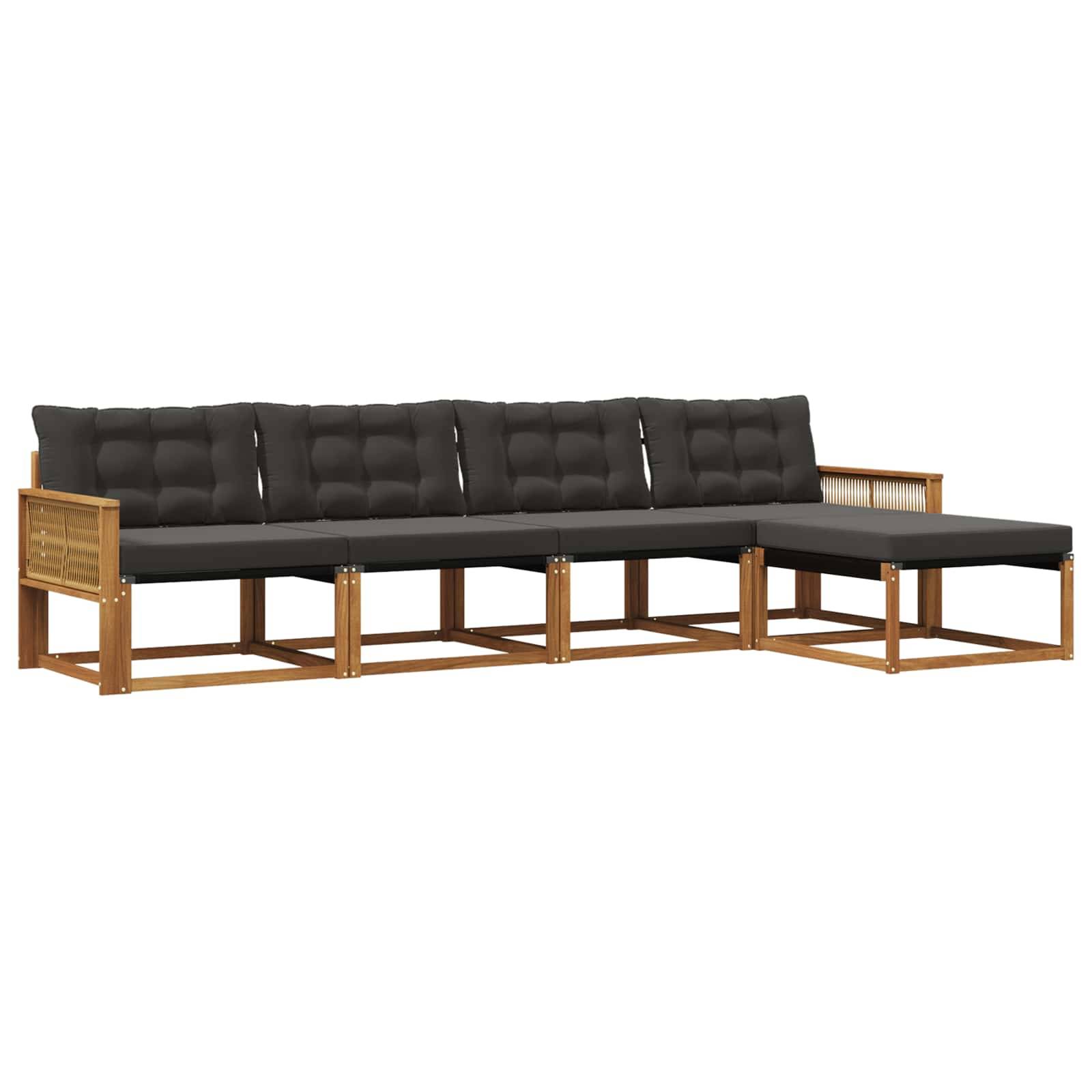vidaXL Outdoor-Sofagarnitur mit Kissen 5 pcs Natürlich und Schwarz