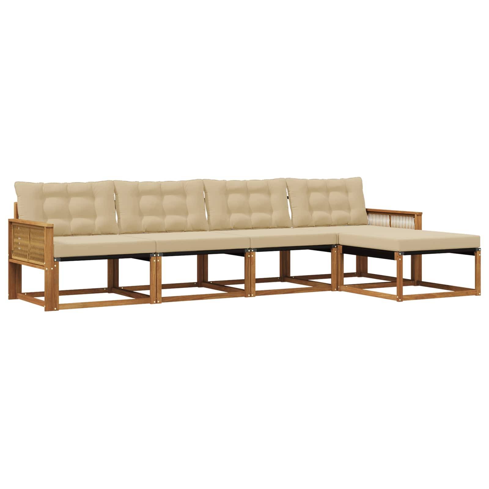 vidaXL Outdoor-Sofagarnitur mit Kissen 5 pcs Natur und Beige